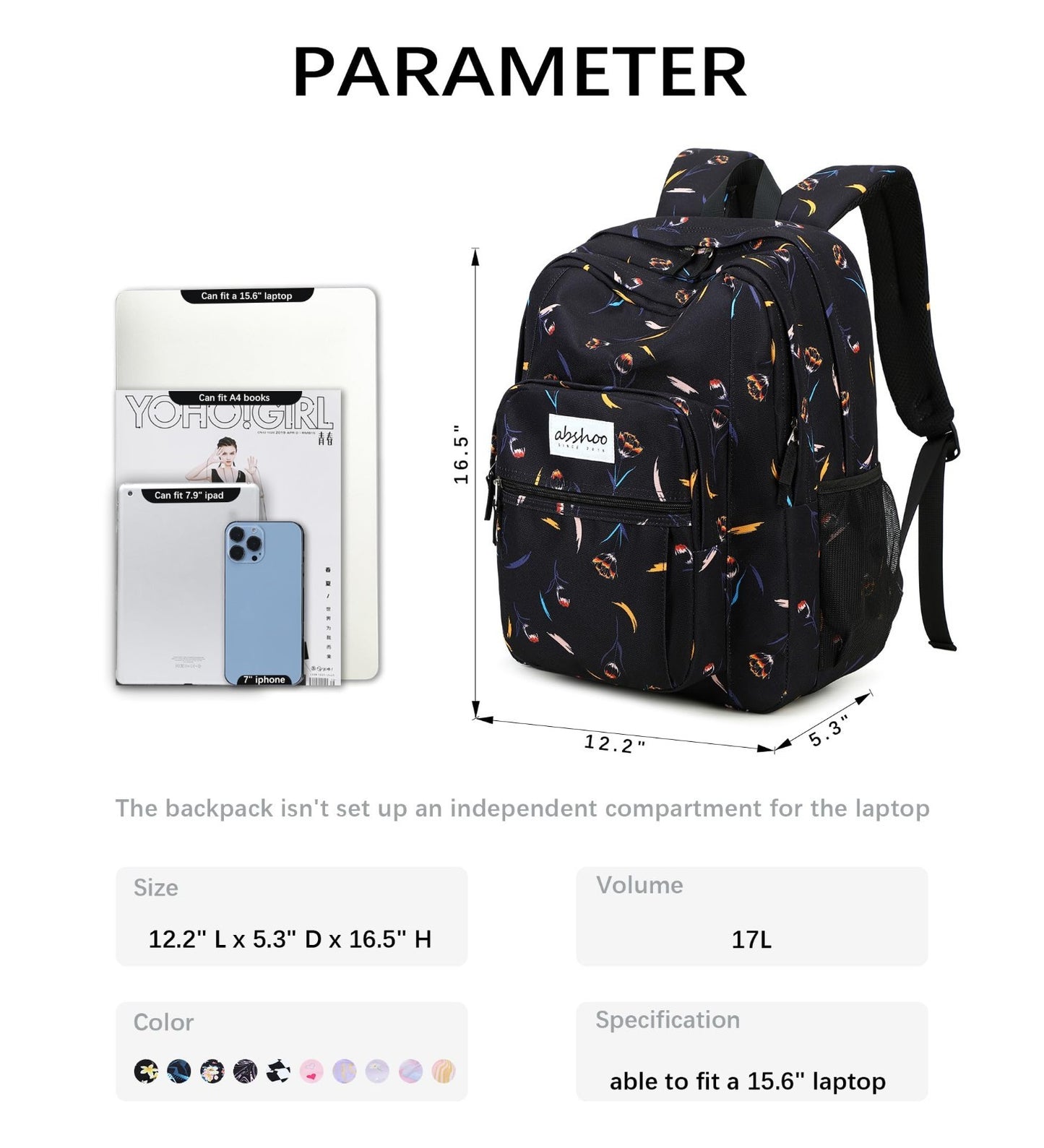 Floral Women's School Backpack   Water Resistant Bookbag for College & Teens2