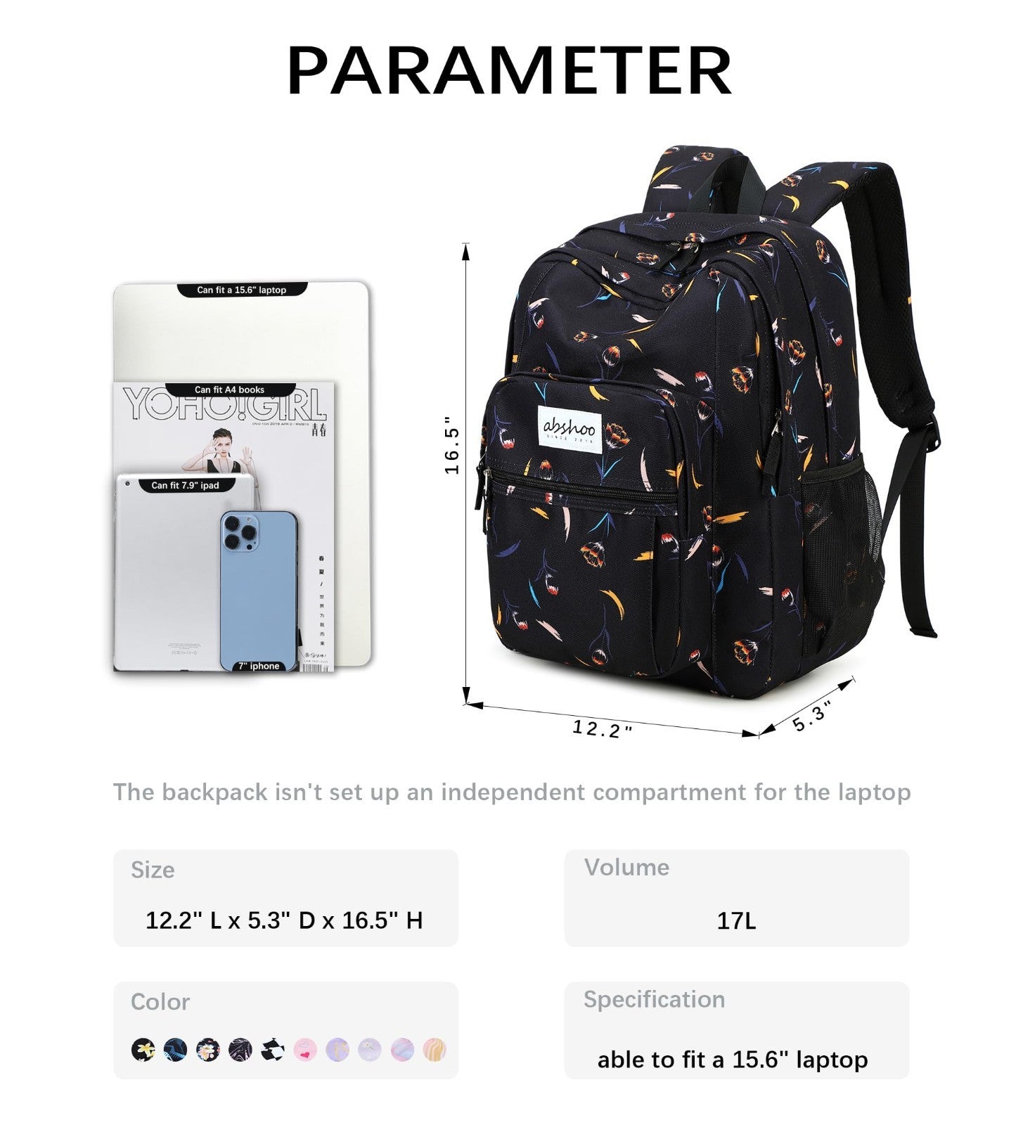 Floral Women's School Backpack   Water Resistant Bookbag for College & Teens2