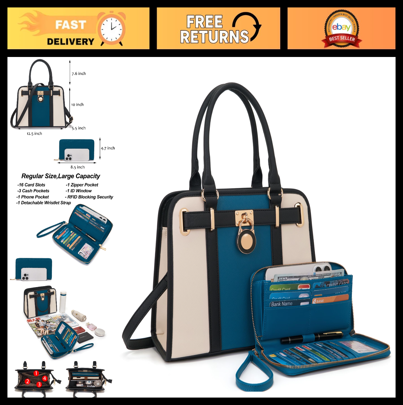 Stylish Structured Satchel Tote Handbag Set for Women with RFID Wallet - Fashion0