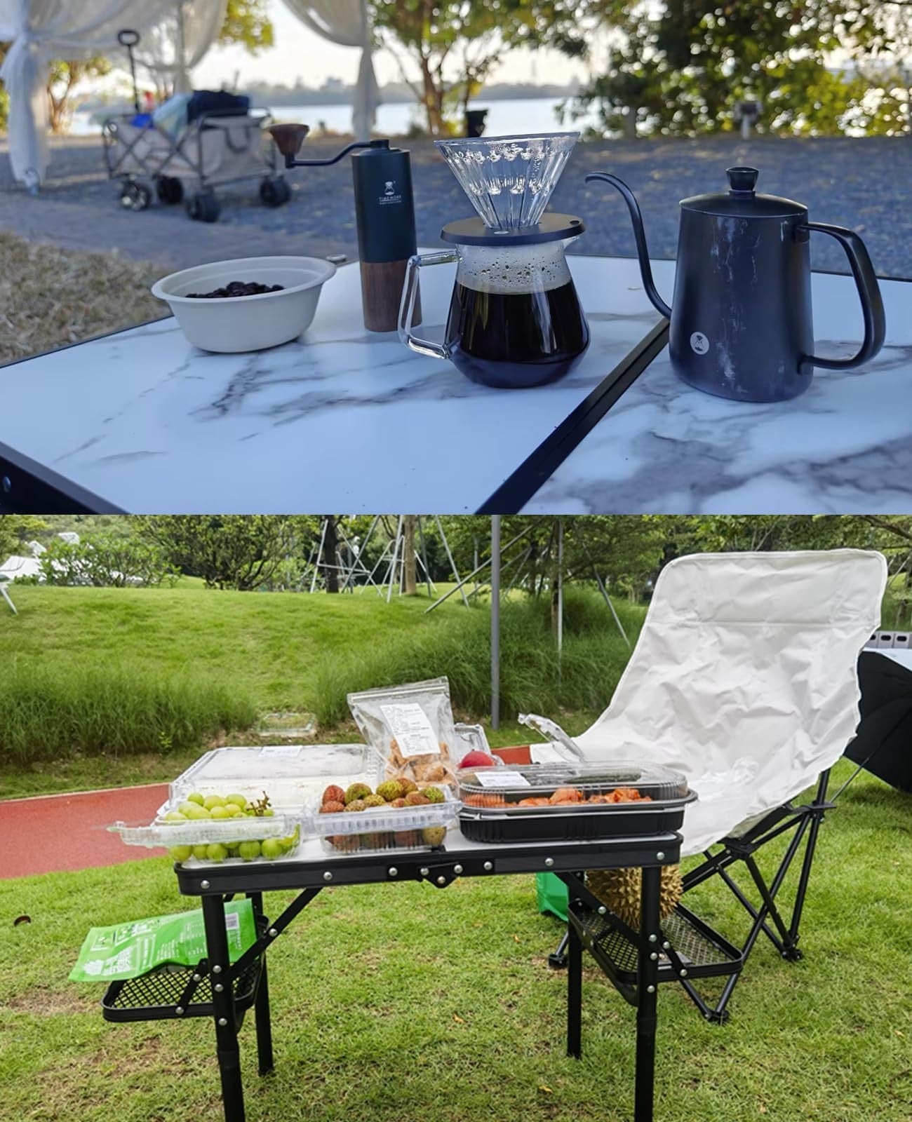 Compact Folding Camping Table 2ft with Side Racks & Net - Portable Picnic & Beac4