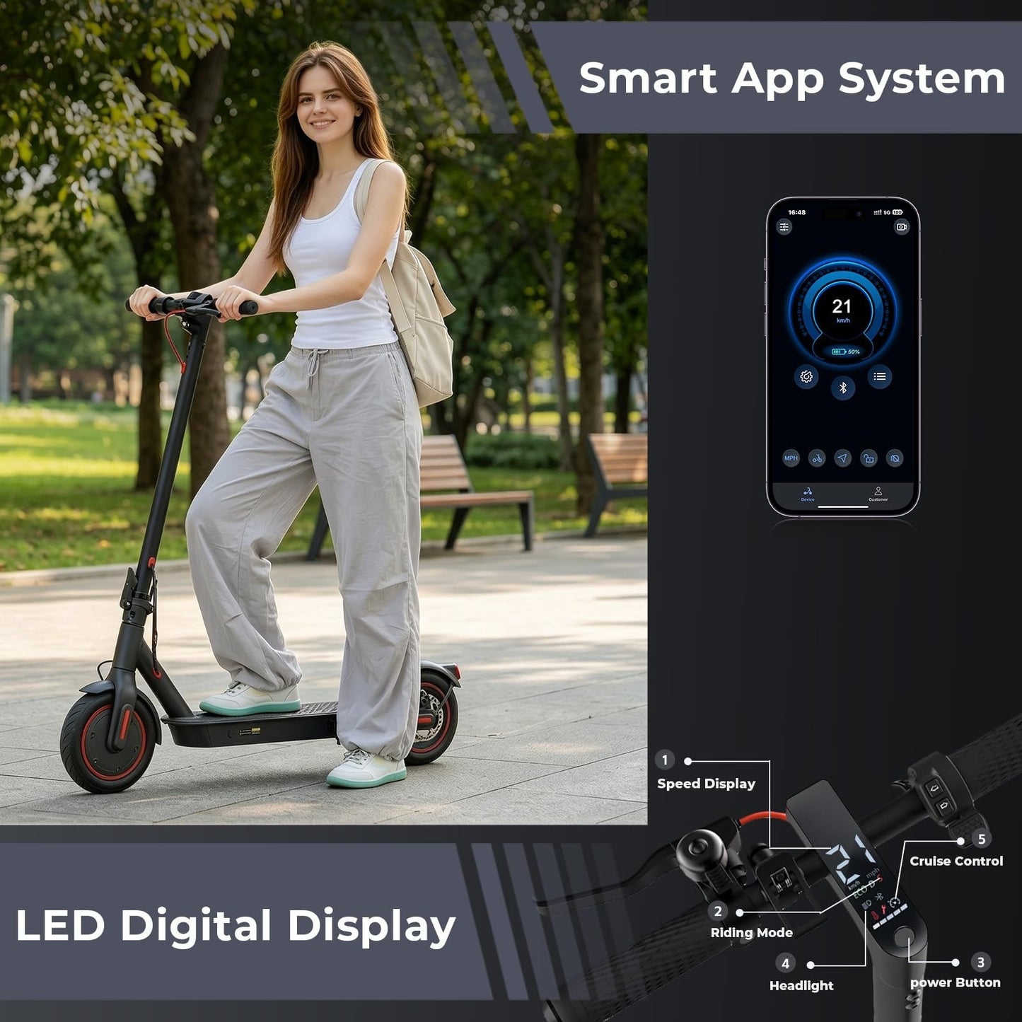High-Power Electric Scooter for Adults & Teens, 1200W/1000W/500W Motor, 10"/8.5"4
