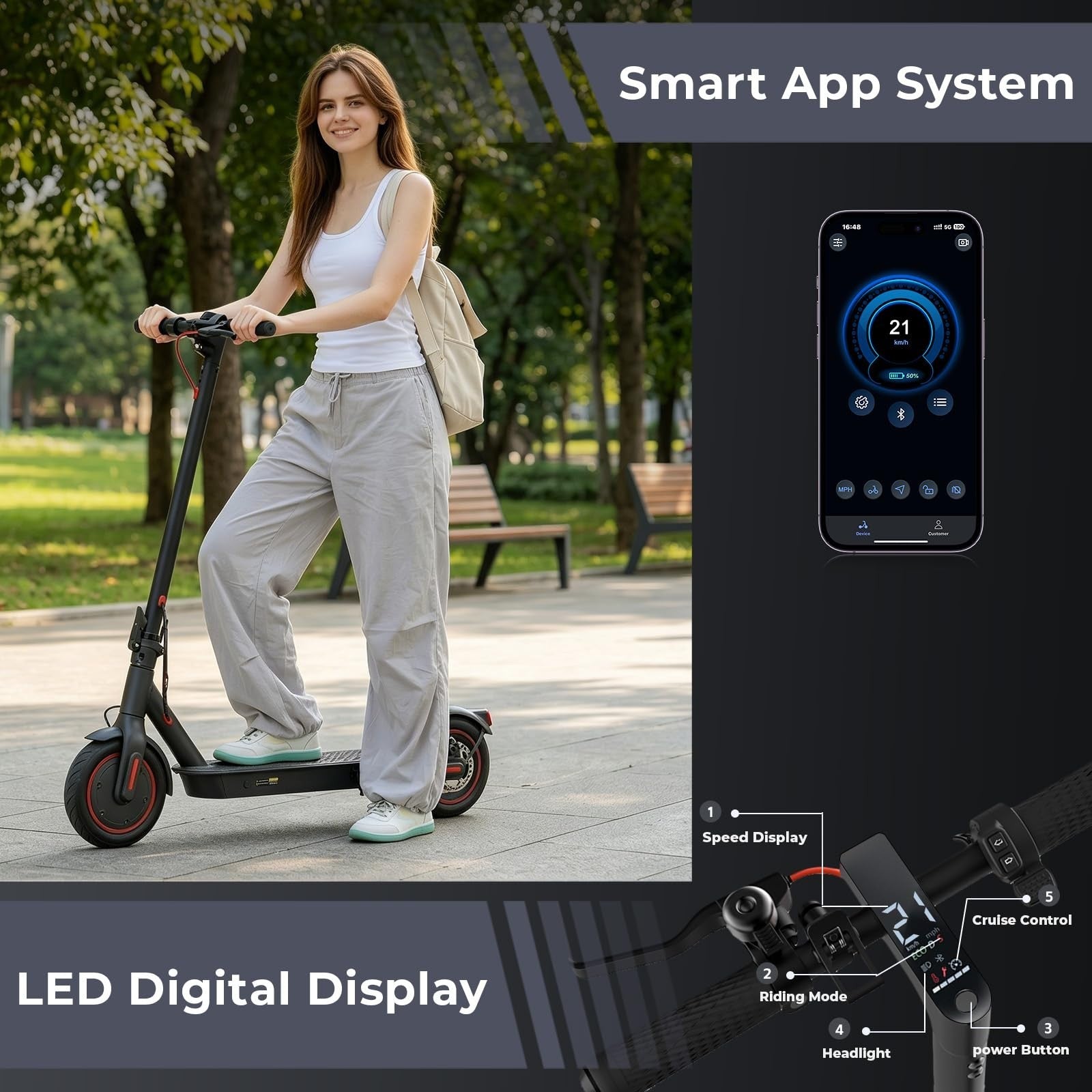 High-Power Electric Scooter for Adults & Teens, 1200W/1000W/500W Motor, 10"/8.5"4
