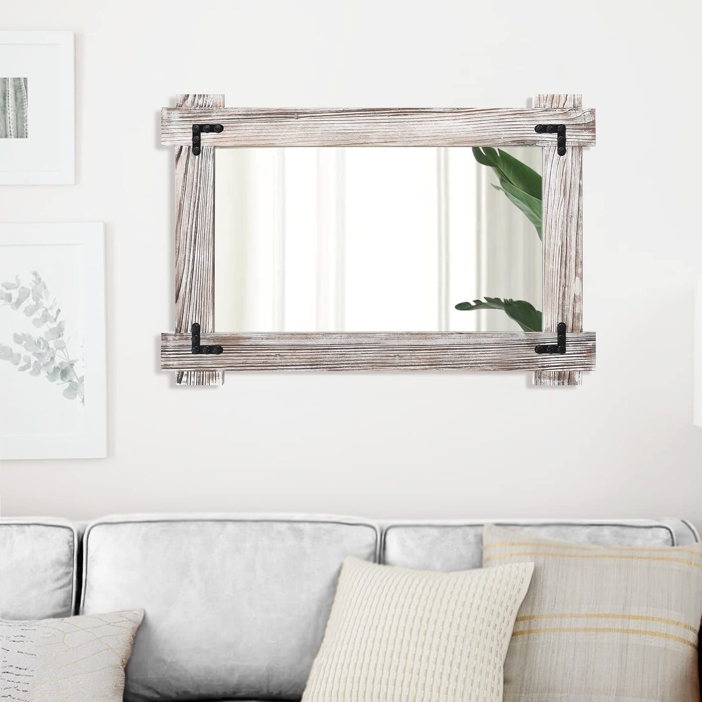 30x20 Inch White Farmhouse Wall Mirror - Distressed Wood Framed Vanity Decor6