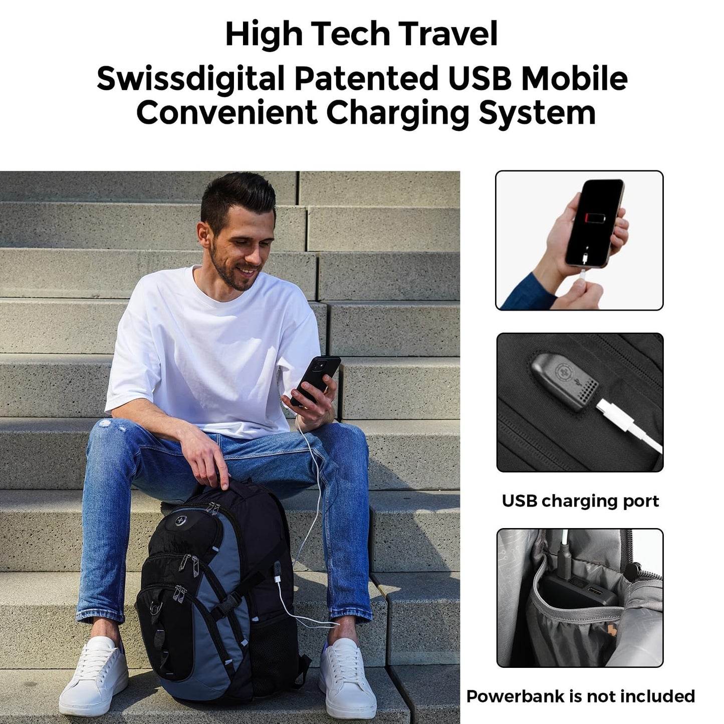 Stylish Travel Laptop Backpack with USB Charging Port, Fits 15.6" Computer, 31L4