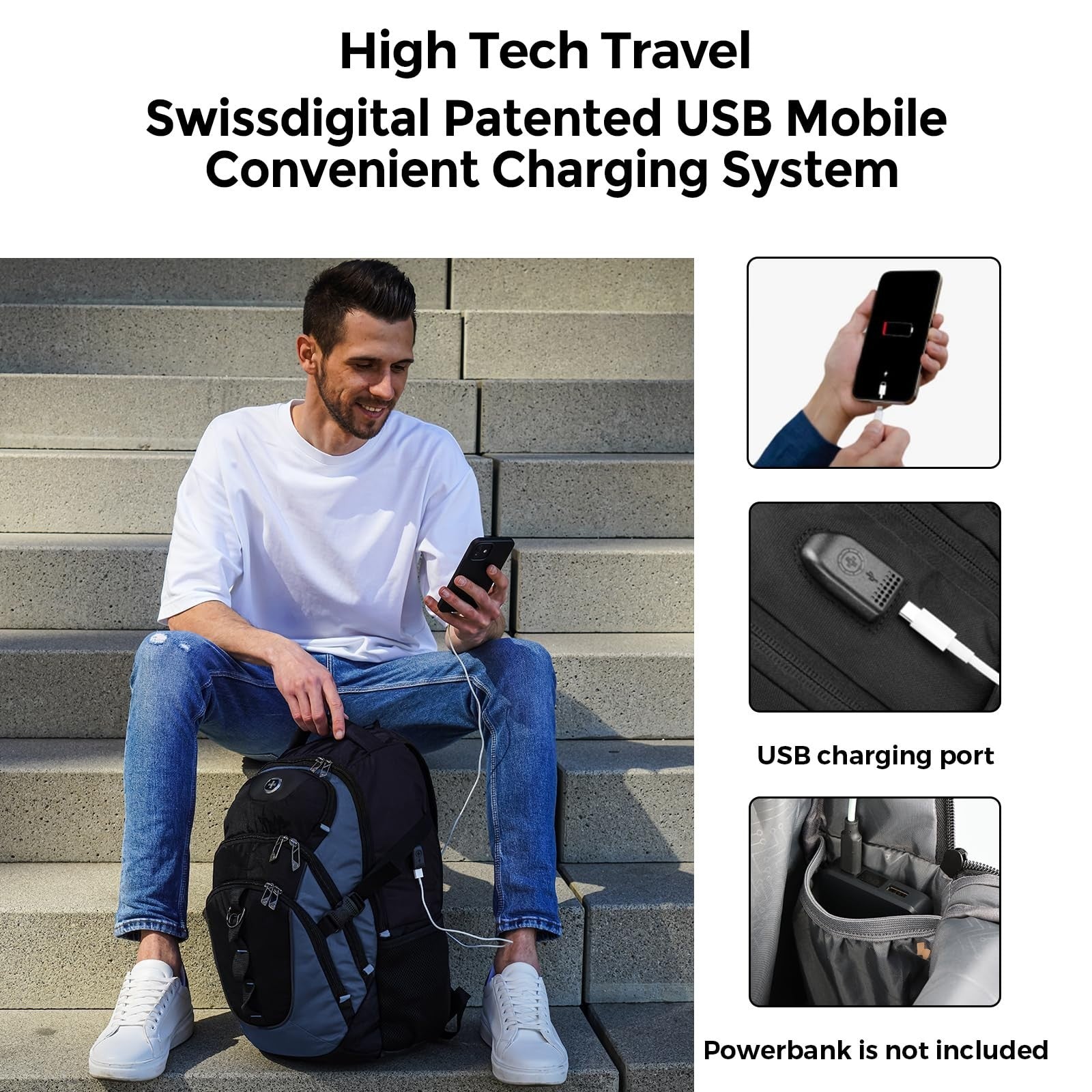 Stylish Travel Laptop Backpack with USB Charging Port, Fits 15.6" Computer, 31L4