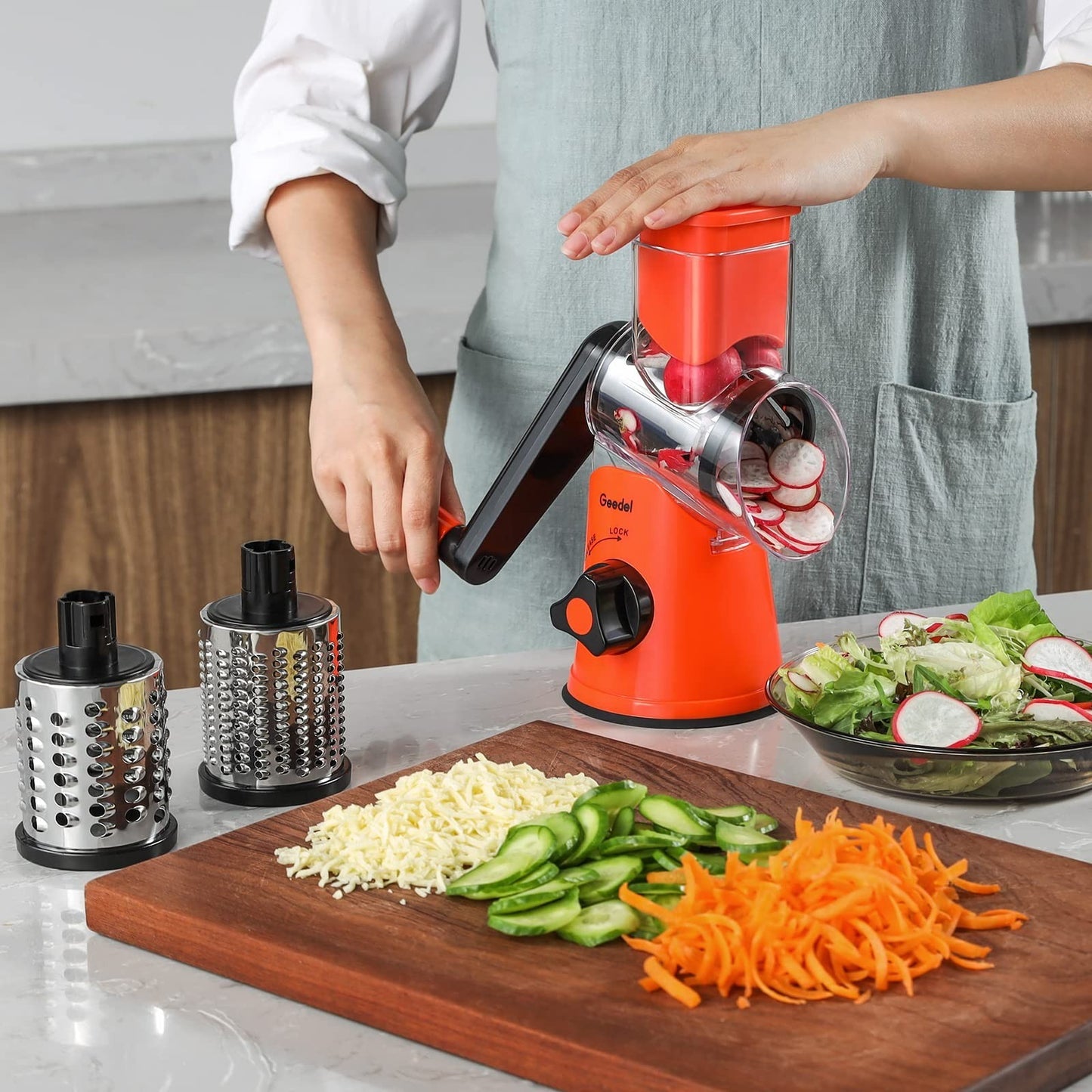 Rotary Cheese Grater & Vegetable Slicer   3 Blades, Easy Clean, Suction Base, BP2