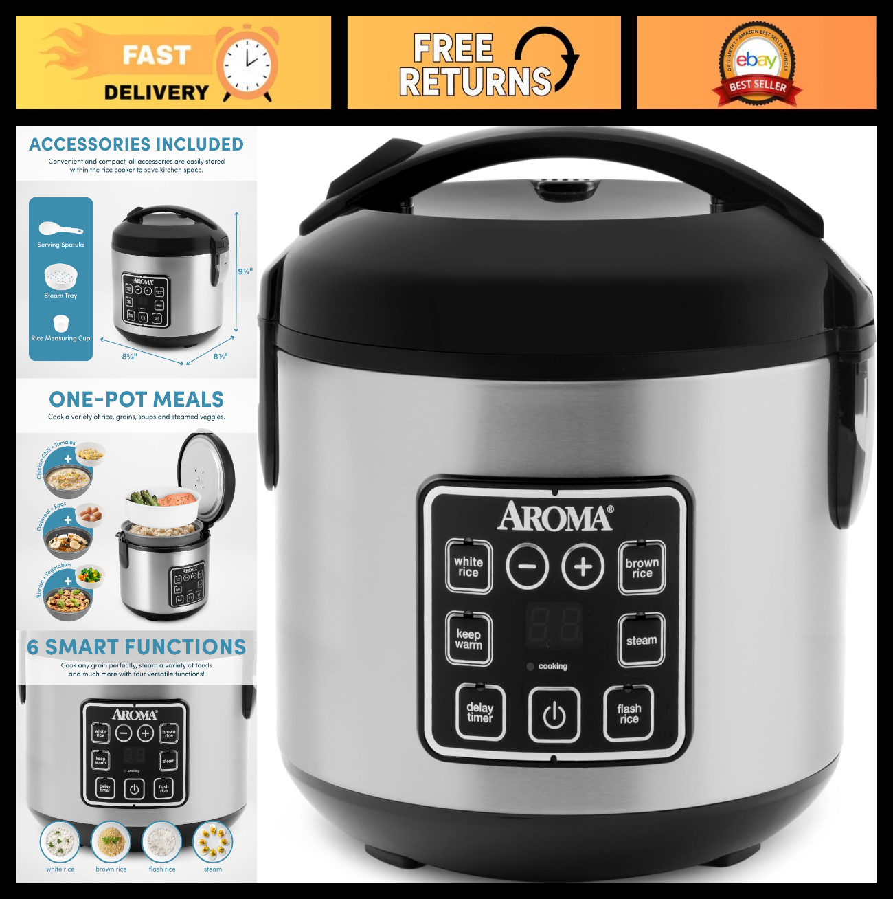 4-Cup Digital Rice Cooker & Steamer, 8-Cup Cooked, Multicooker, Stainless Steel,0