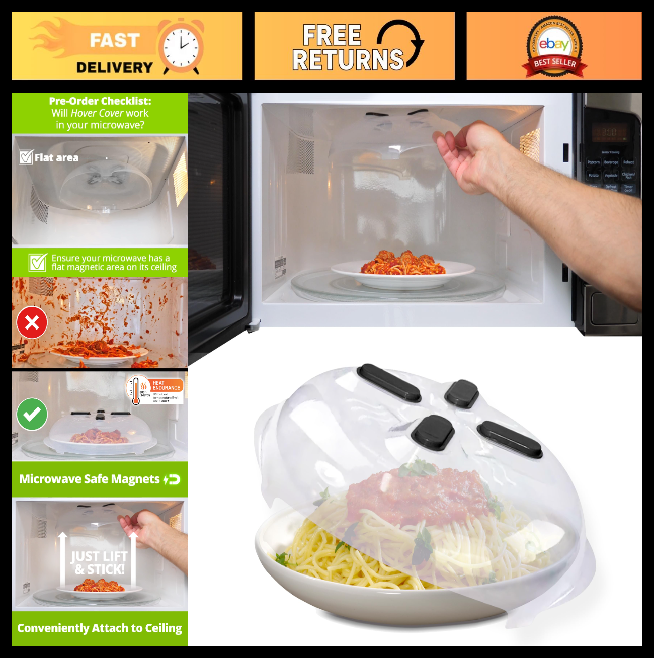 Magnetic Microwave Splatter Cover 12"   BPA Free, Vented Lid, Anti Splash, Dishw0