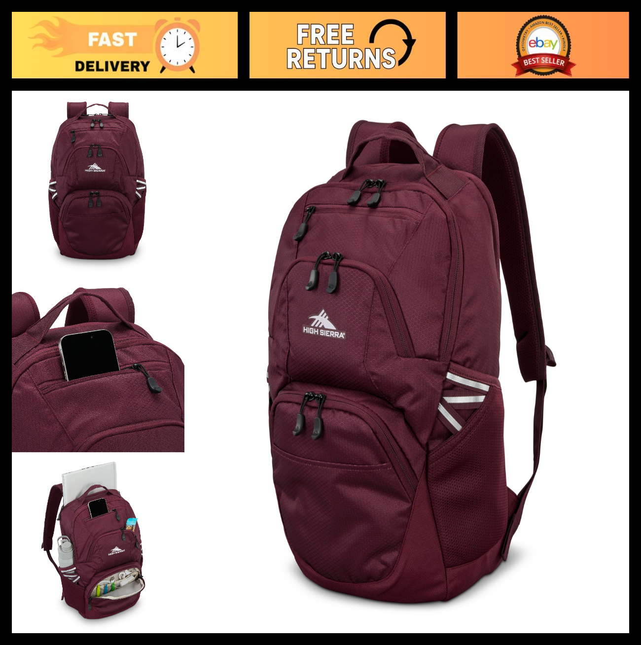 Travel Laptop Backpack with Drop Protection, Tablet Sleeve, Bookbag   Maroon0