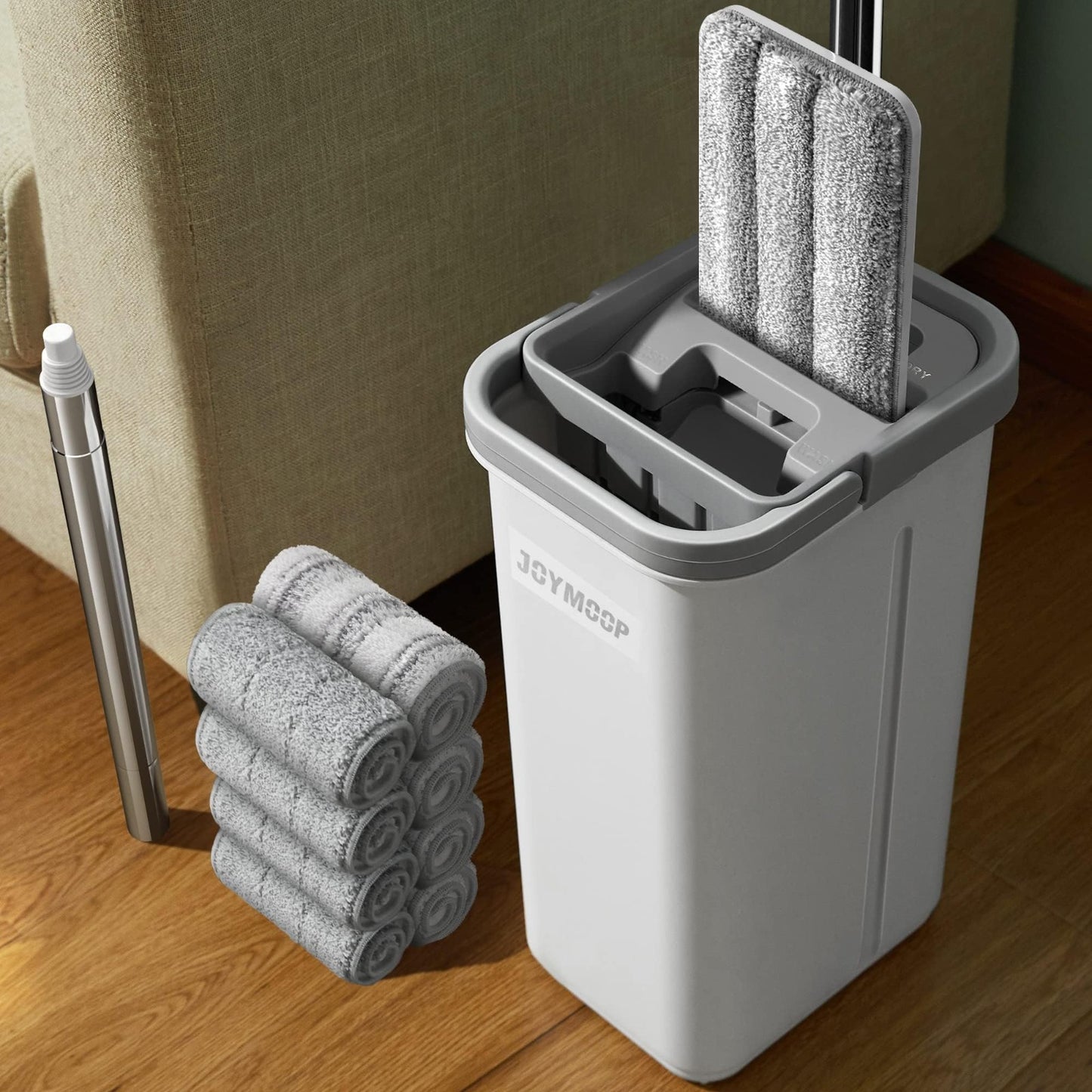 Flat Mop and Bucket Set - Microfiber Cleaning System, Hands-Free, 8 Washable Pad1