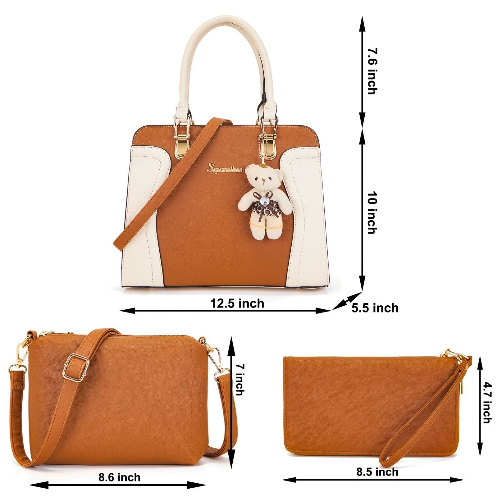 Stylish 3-Piece Handbag Set for Women - Shoulder Bag, Satchel & Wallet Combo5