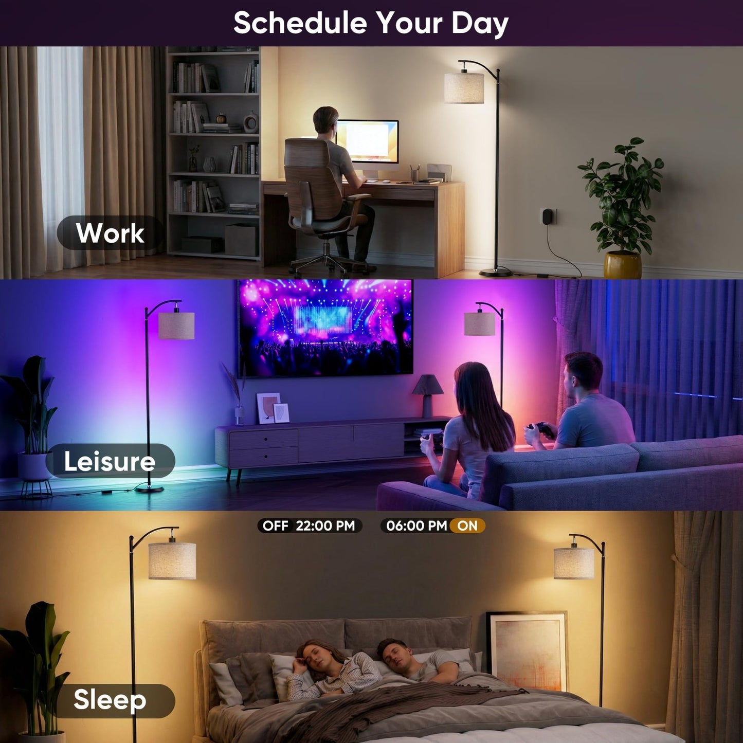 Color Changing Smart LED Corner Lamp with Linen Shade, Alexa Compatible, Music S5