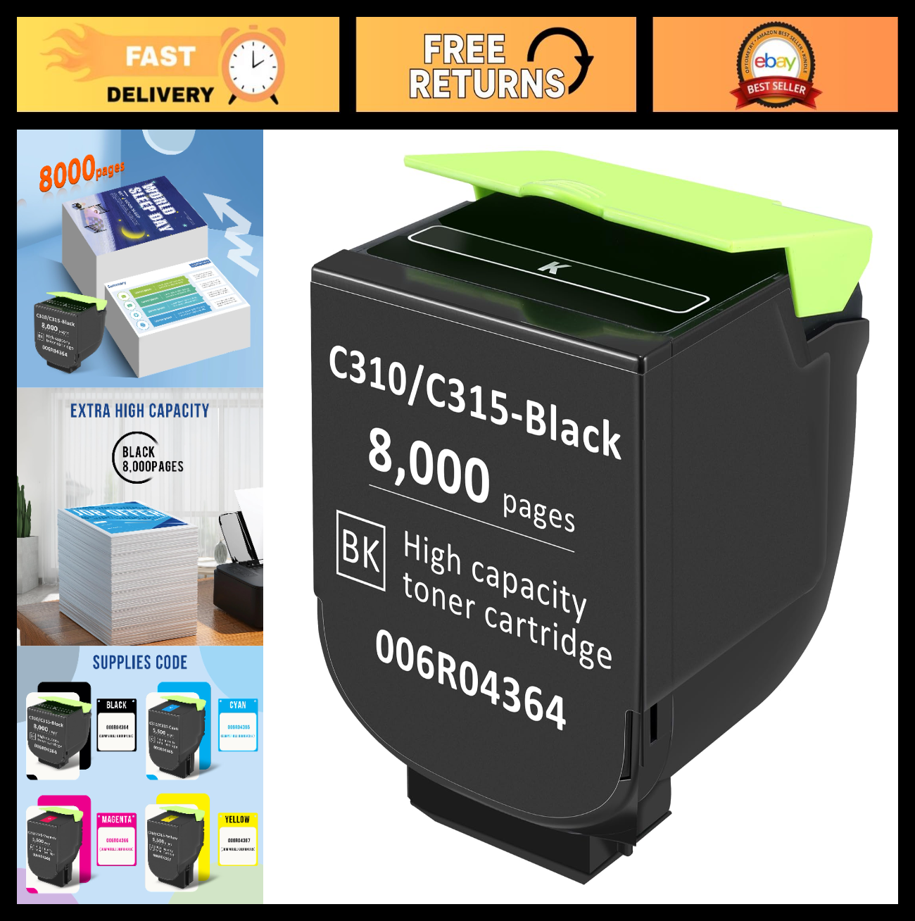 High Capacity Black Toner Cartridge for Xerox C310 C315 - 8000 Pages Compatible0