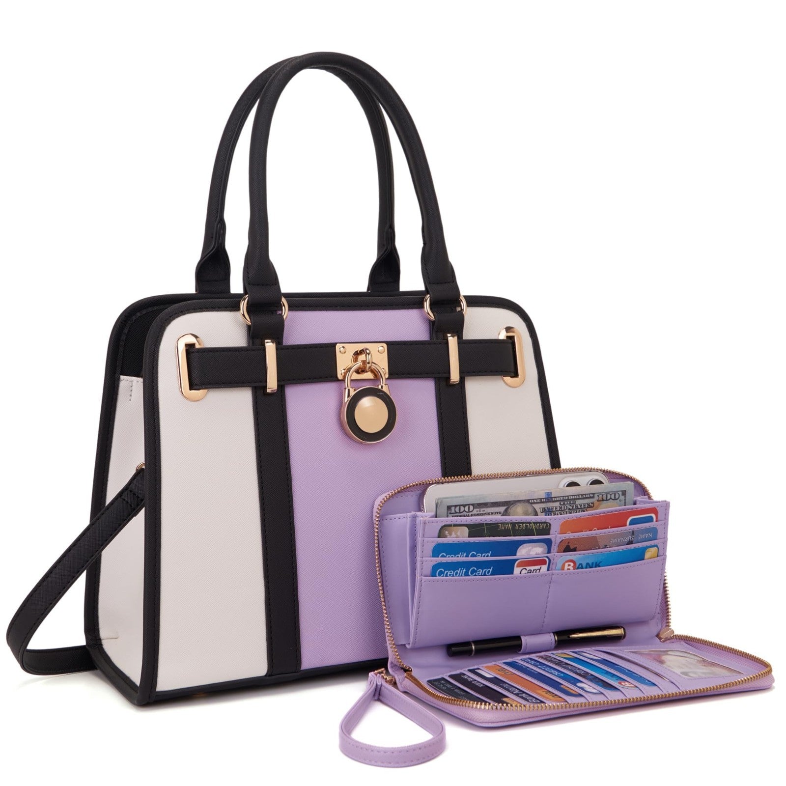 Stylish Women's Structured Satchel Tote Handbag Set with RFID Wallet - Fashion P1