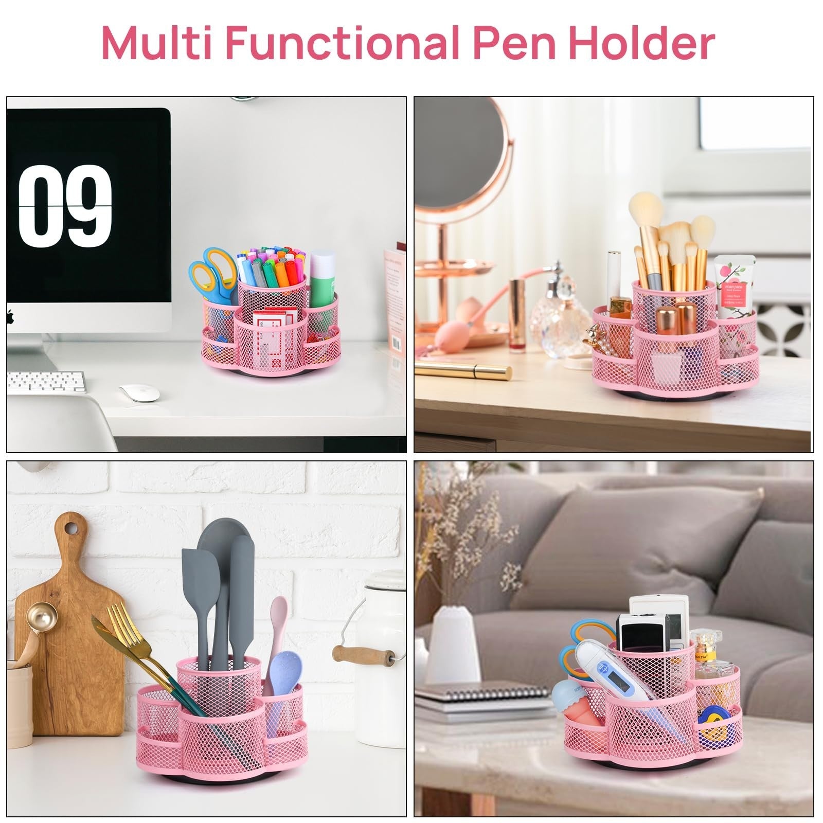 Pink Rotating Pencil Holder for Desk   Stylish Organizer for Office Supplies3