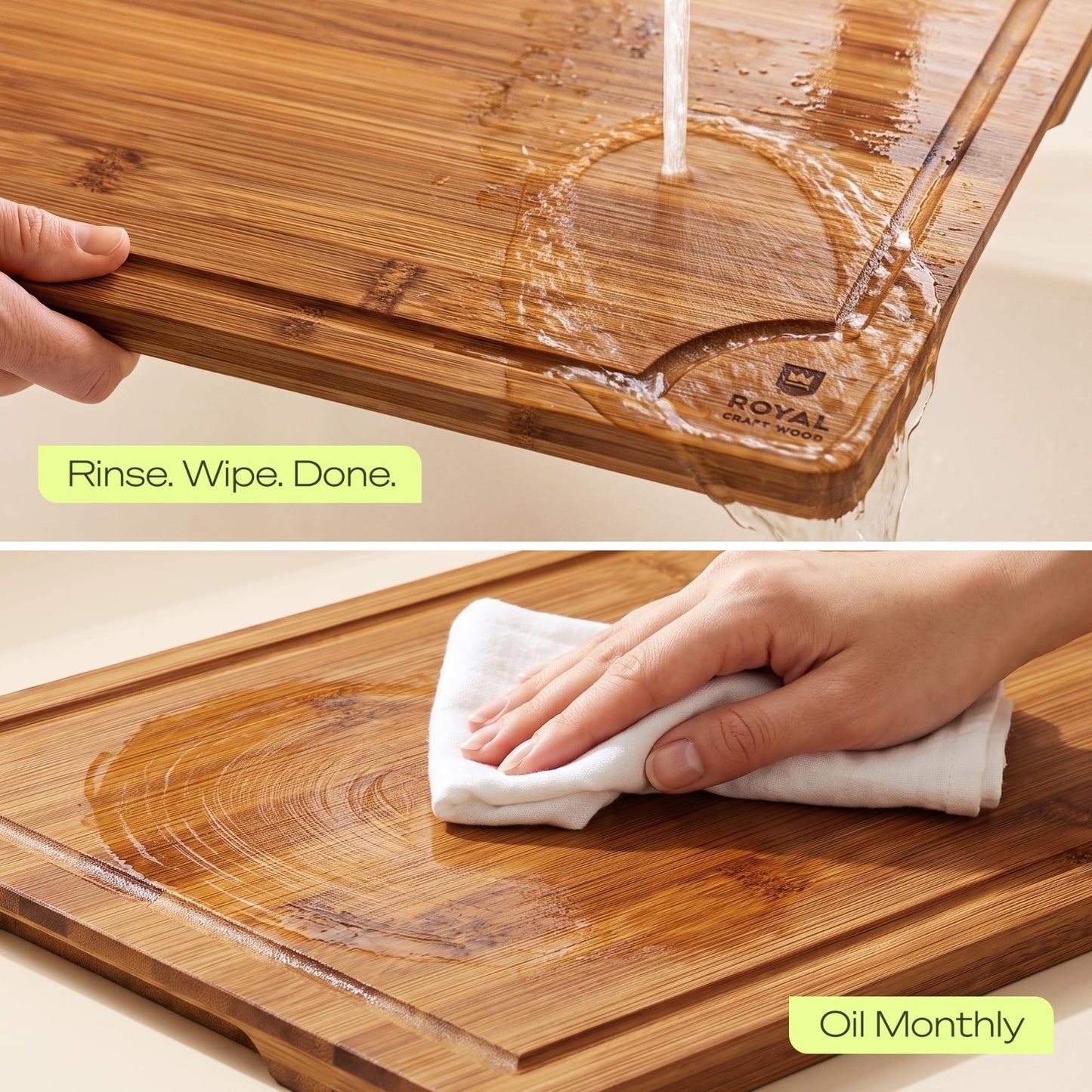 Wooden Cutting Boards Set   Bamboo Kitchen Prep & Serving Board with Juice Groov5