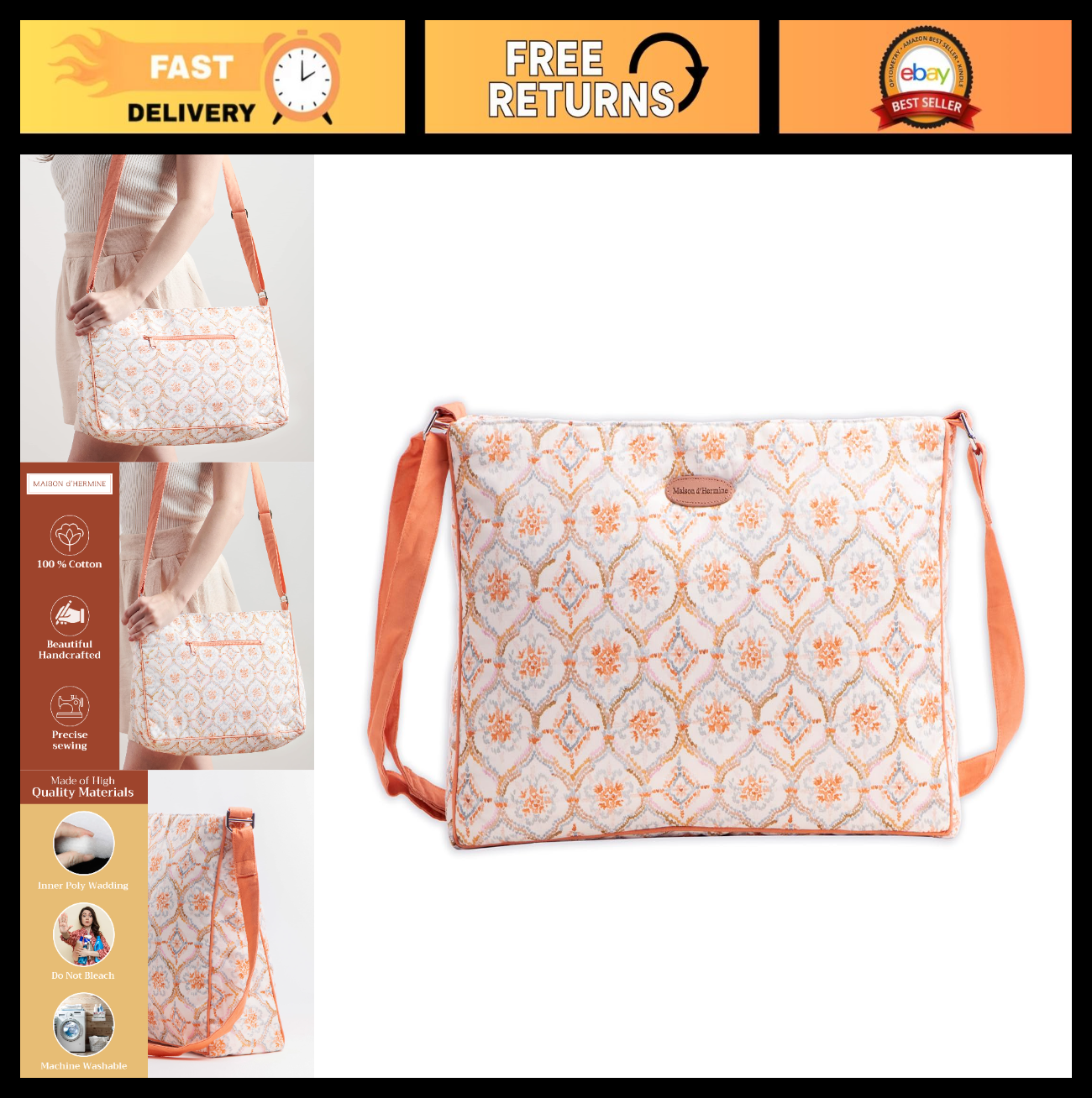 Stylish Cotton Shoulder Bag for Women   Versatile Handbag, Everyday Use0