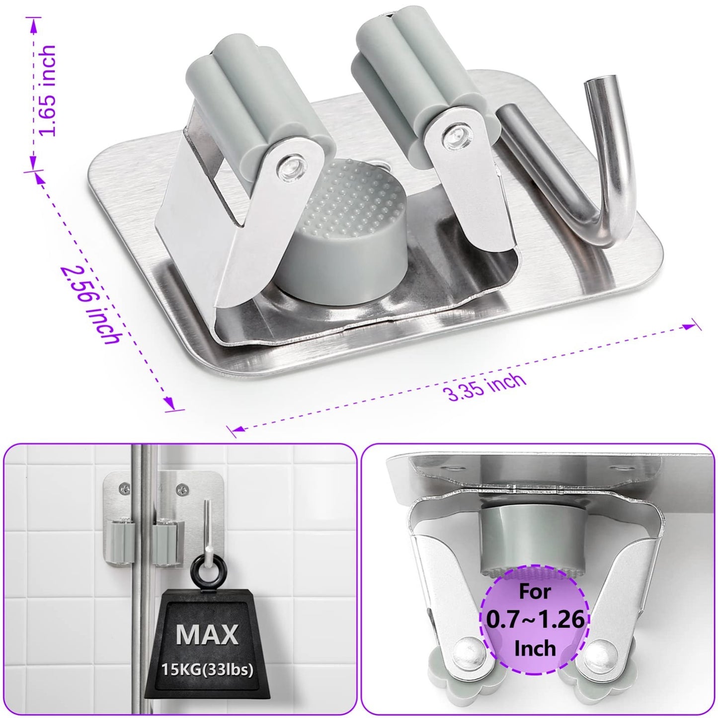 Heavy Duty Wall Mount Broom Holder - Stainless Steel Mop Gripper Rack for Laundr2