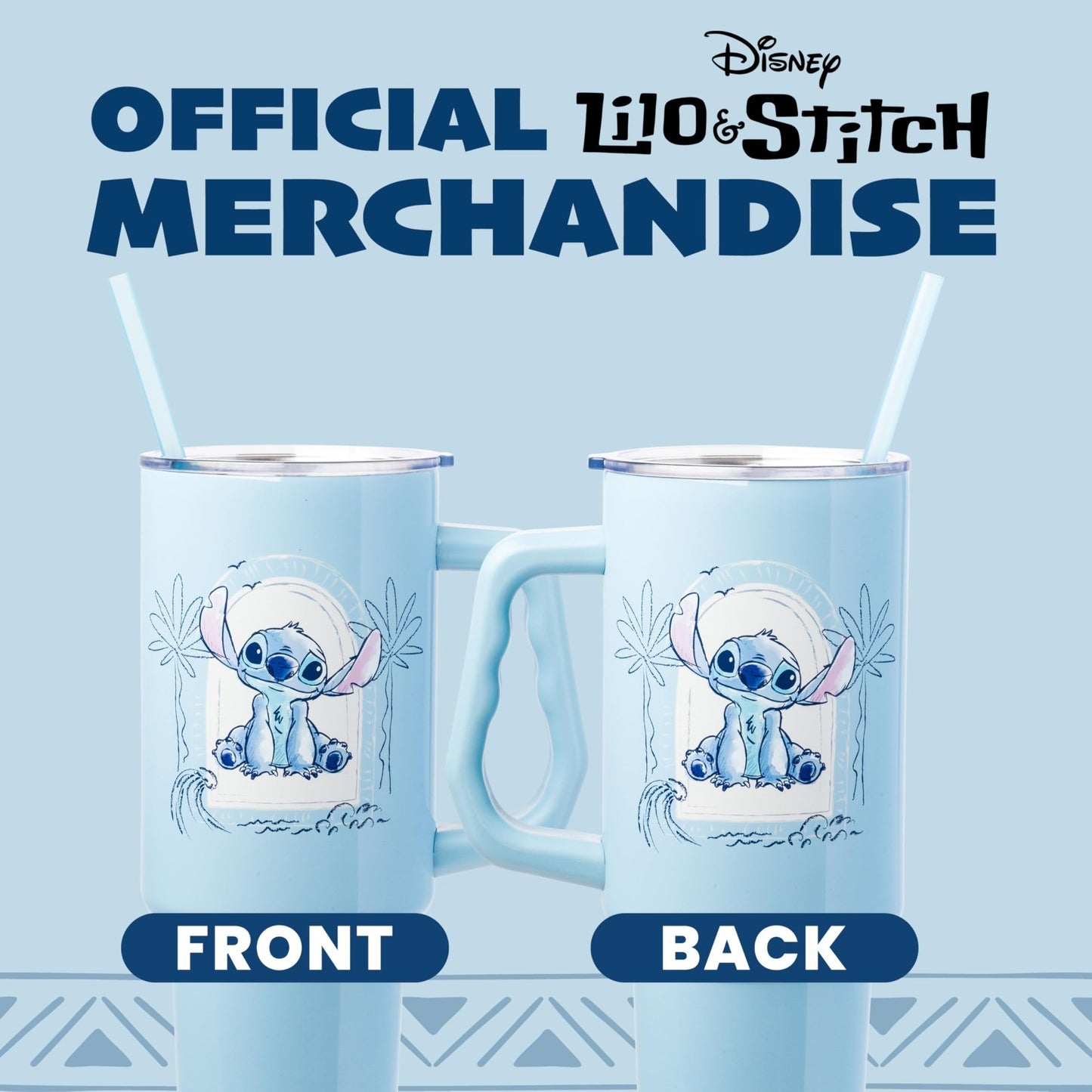 40oz Double Walled Stainless Steel Tumbler with Handle & Straw   Lilo & Stitch D5