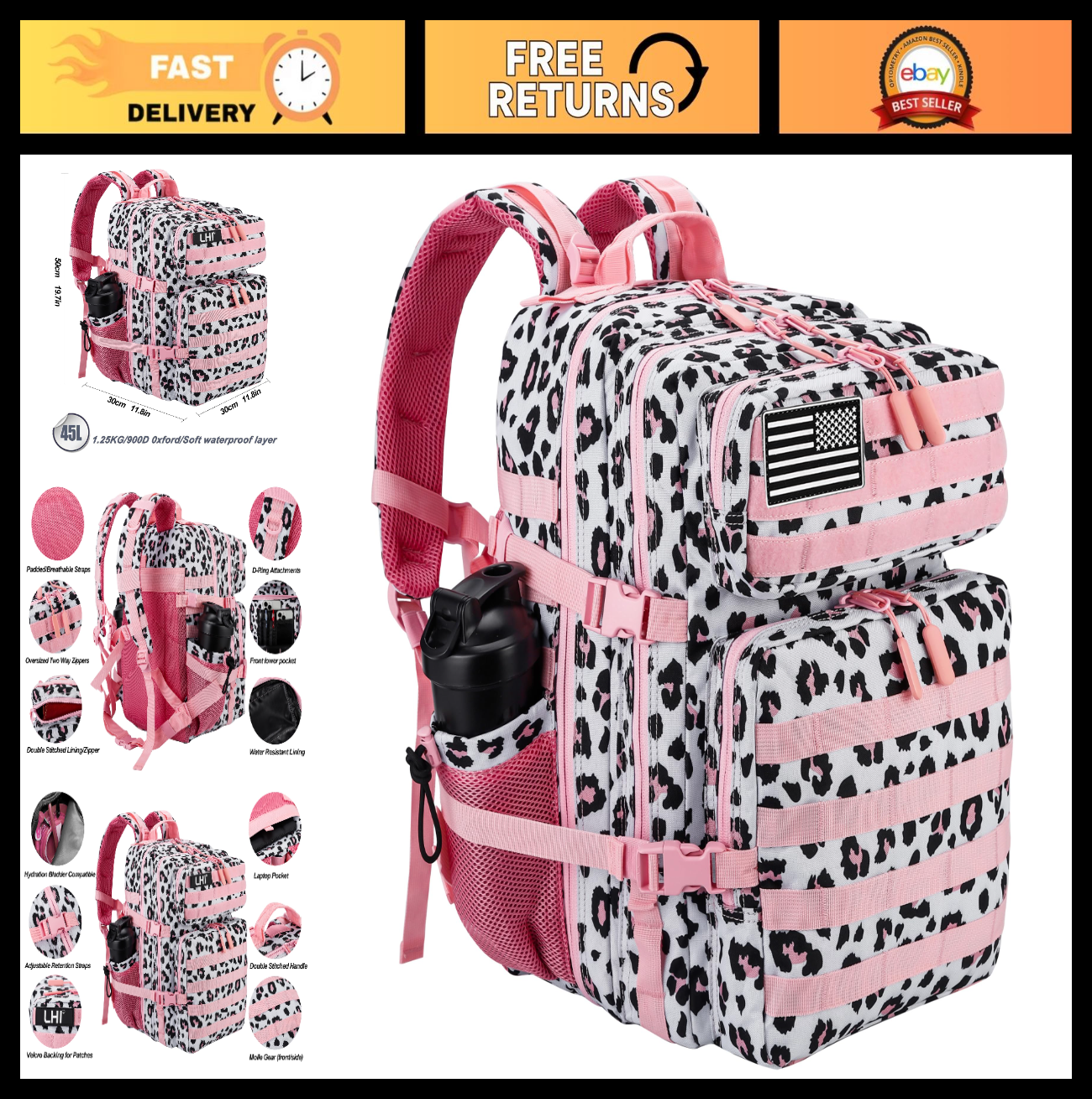 Tactical 45L Military Backpack for Men & Women   3 Day Assault Rucksack, Molle S0