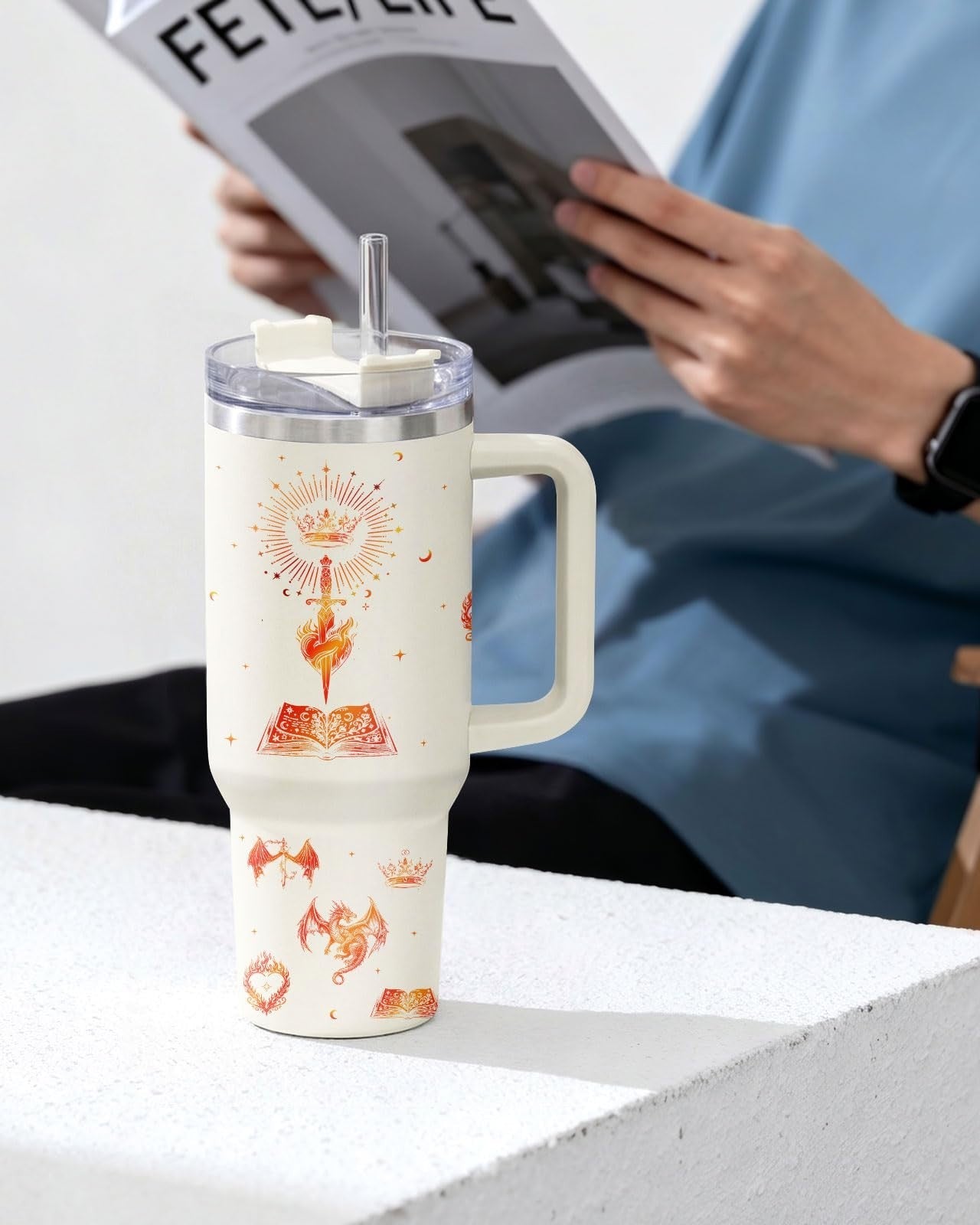 40oz Stainless Steel Insulated Tumbler   Fantasy Drinkware for Book Lovers, Drag6