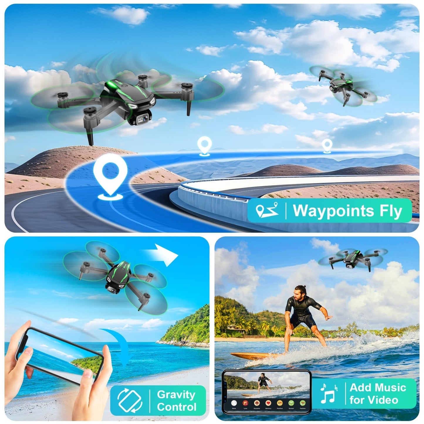 Foldable Drone with 1080P HD Camera, Mini Quadcopter for Beginners, 2 Batteries,4