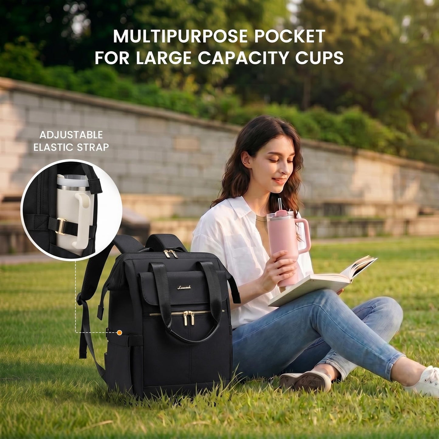 Stylish 15.6" Laptop Backpack for Women, USB Port, Waterproof Travel Bag, 2PCS2