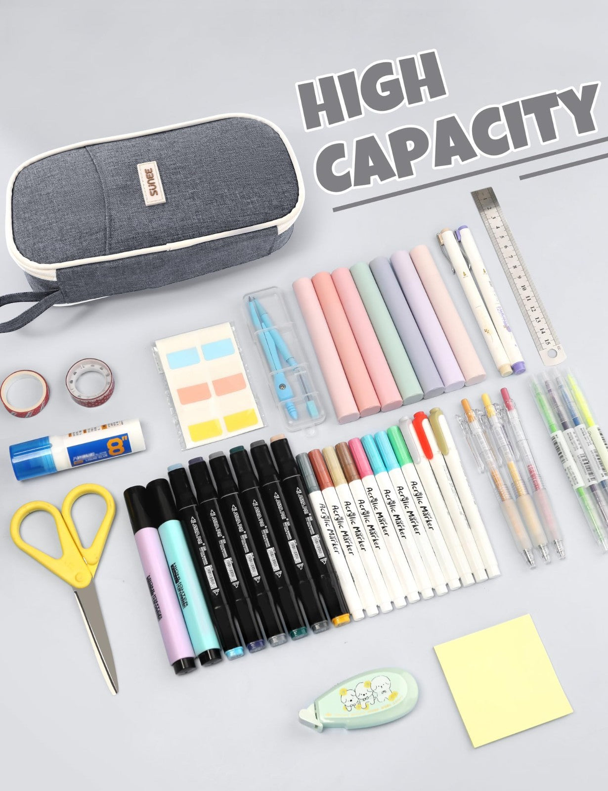 Cute Aesthetic Pencil Case, Large Zipper Pen Pouch, Kawaii Stationery Organizer,2