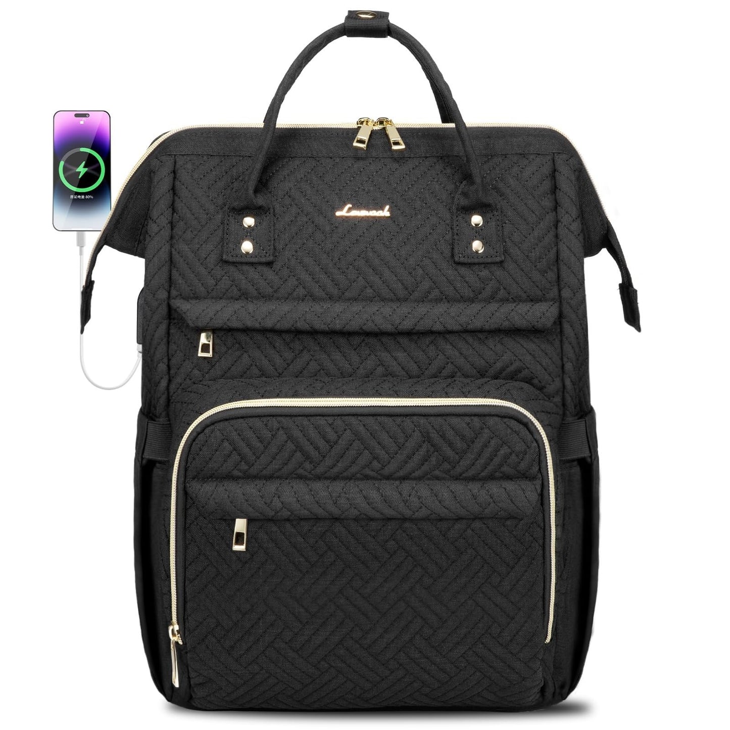 Stylish 17" Laptop Backpack for Women   Waterproof Travel Bag with USB Port, Bla1