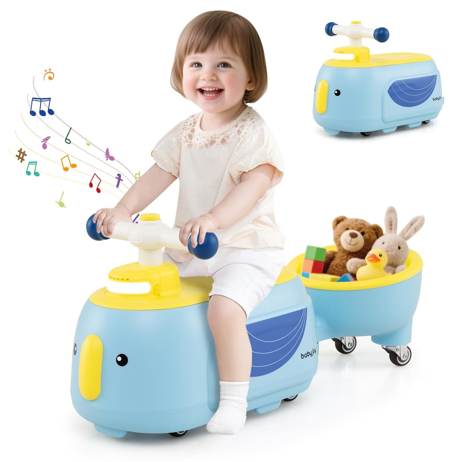 2-in-1 Ride-On Scooter with Trailer, Lights, Music & Storage - Kids Toy for 1+ Y1