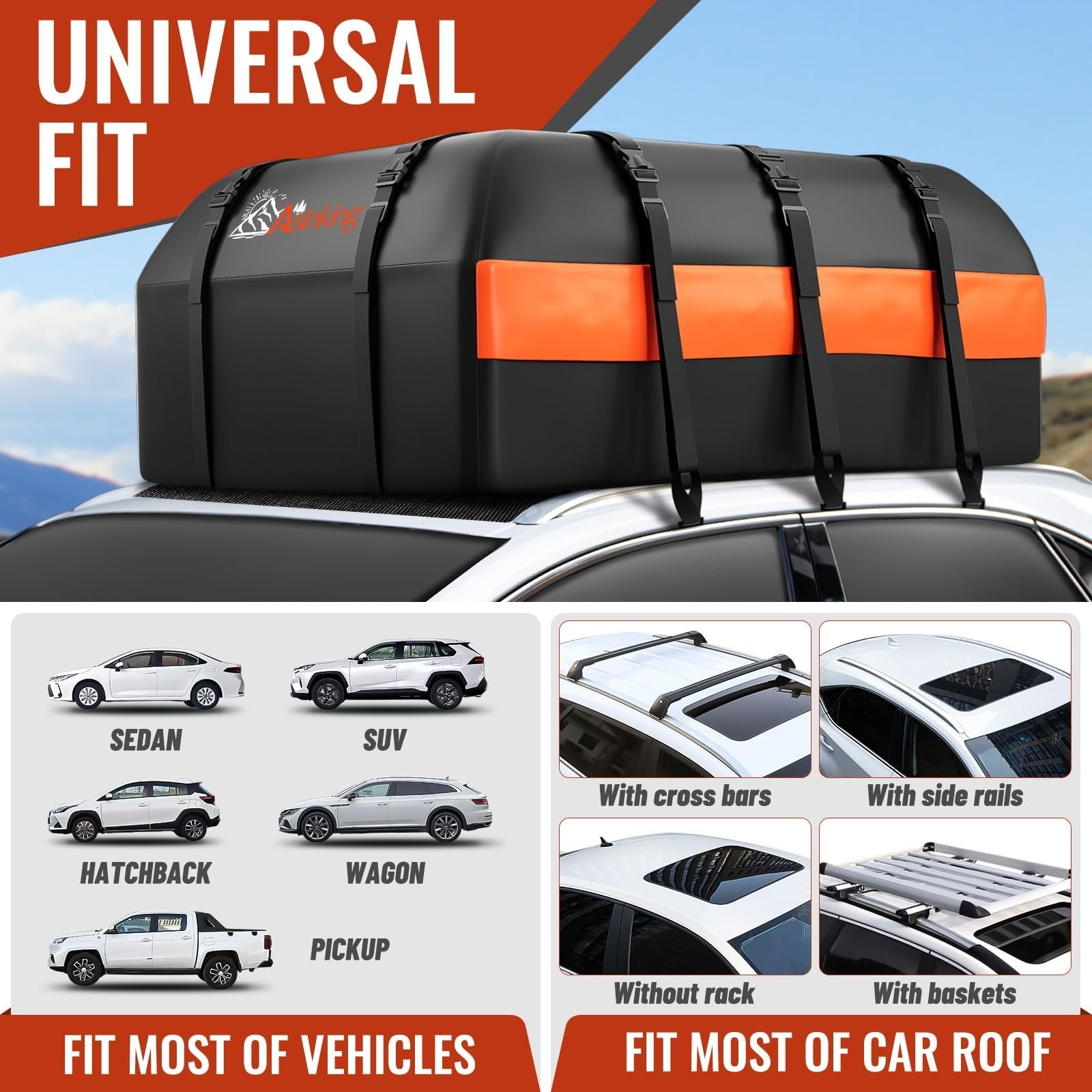 Waterproof Rooftop Cargo Carrier Bag 16 Cu Ft - Large Capacity Luggage Storage f5