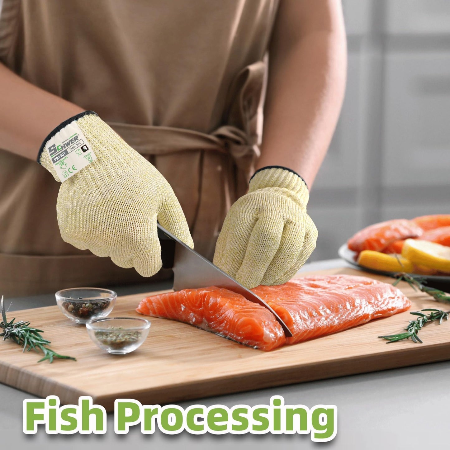 Cut Resistant Gloves   Food Grade, Non PFAS, Kitchen Prep, Meat & Fish Cutting,2