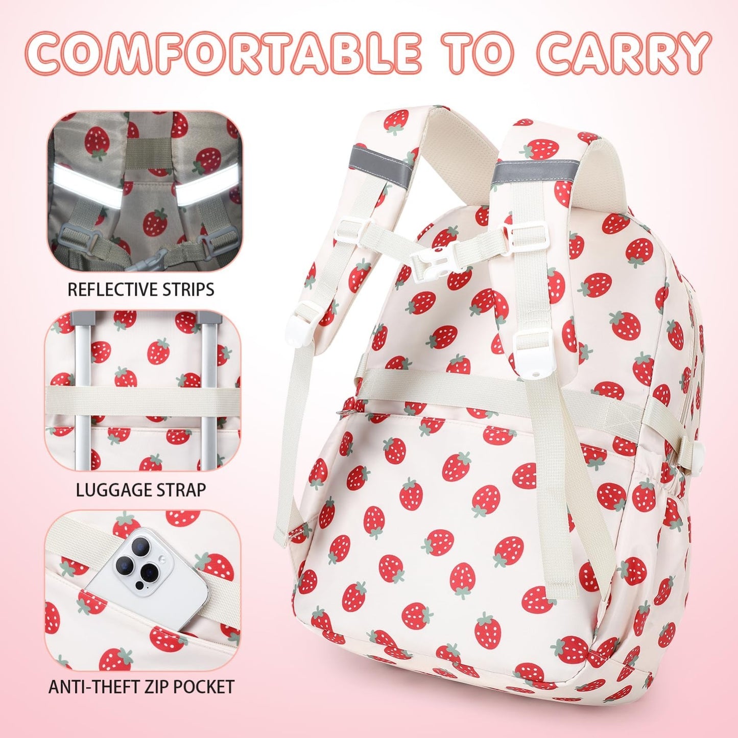 4PCS Girls Backpack Set with Lunch Box & Pencil Case, Stylish School Bag for Kid4