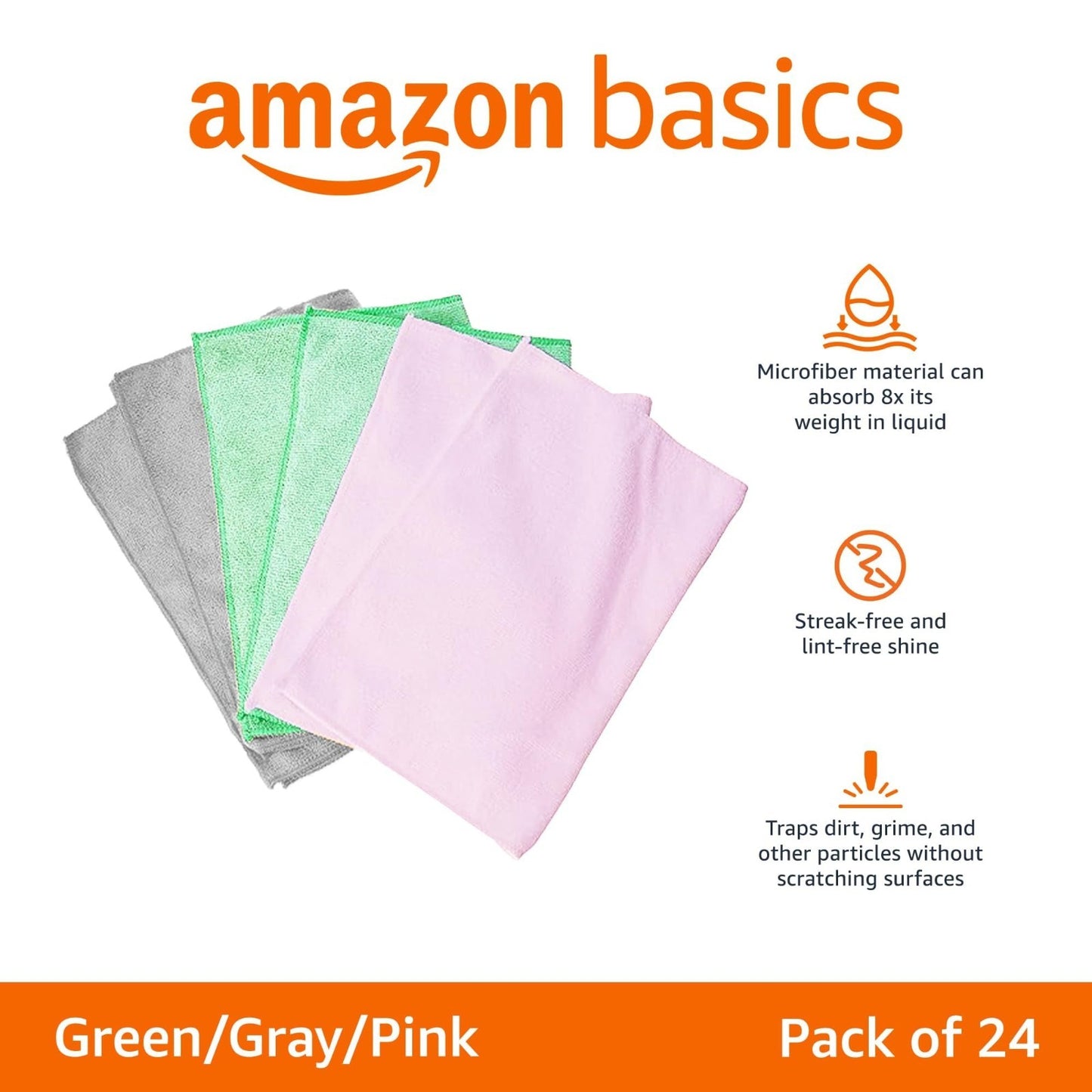 Ultra Soft Microfiber Cleaning Cloths, Lint Free, Streak Free, 24 Pack, 16"x122