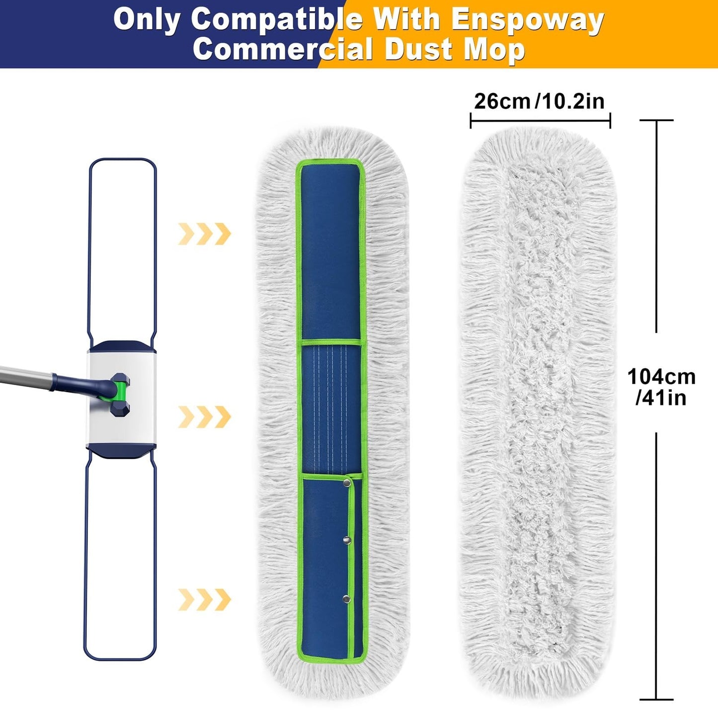 41" Commercial Dust Mop Replacement Pads - Heavy Duty, Washable, 10 Pack2