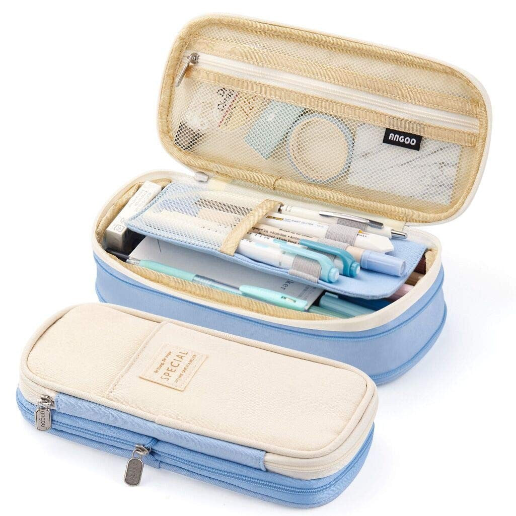 Large Capacity Pencil Case Organizer   Office & School Storage Pouch   Light Blu1