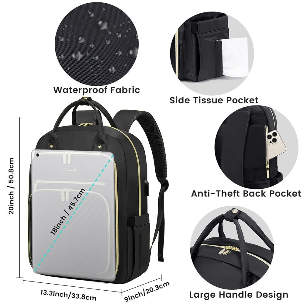 Stylish Water Resistant Laptop Backpack for Women, USB Charging, Travel Work Bag2