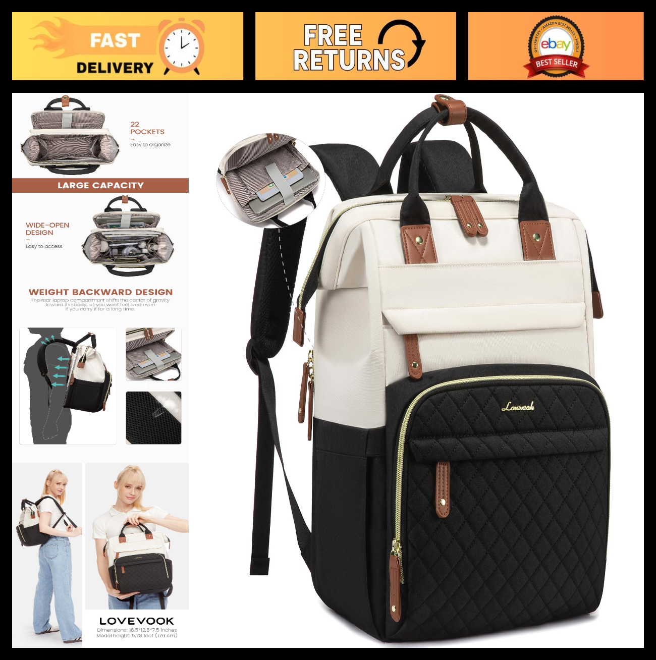 Waterproof 15.6'' Laptop Backpack for Women, Nurse & Teacher Work Bag, Travel Pu0