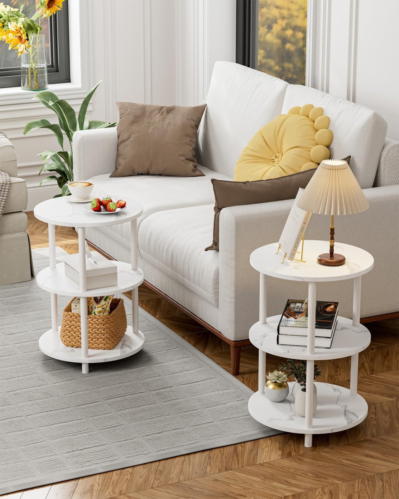 Set of 2 Small Round End Tables - 3 Tier Accent Nightstands for Bedroom, Living2