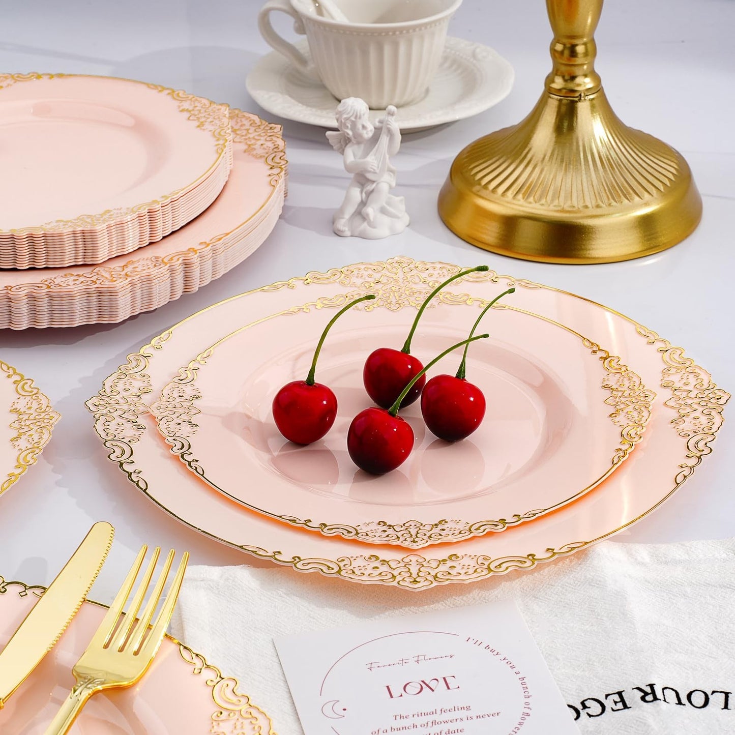 350-Piece Pink Disposable Dinnerware Set for 50 Guests | Plates, Silverware, Cup4