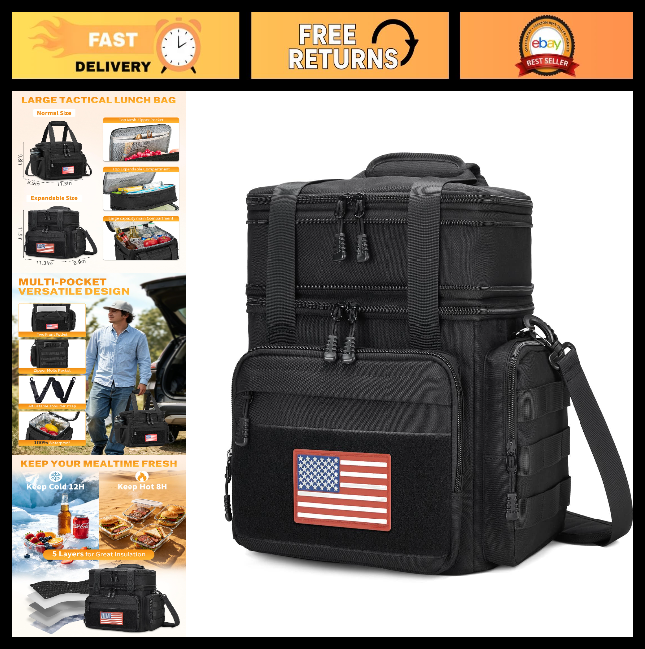 Insulated Tactical Lunch Bag for Men   Leakproof Waterproof Cooler Pail for Work0
