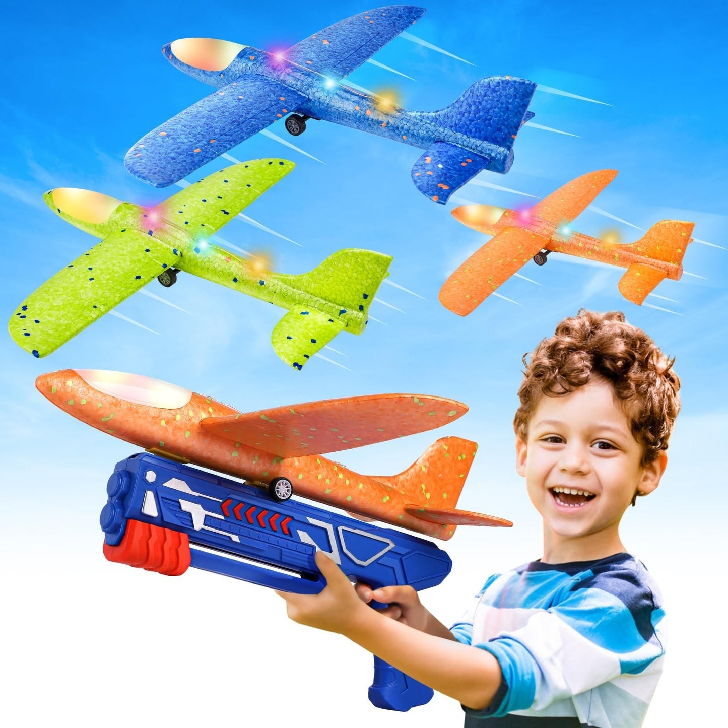 3 Pack LED Foam Glider Airplane Launcher Toys | Catapult Plane for Kids 4 12, 21