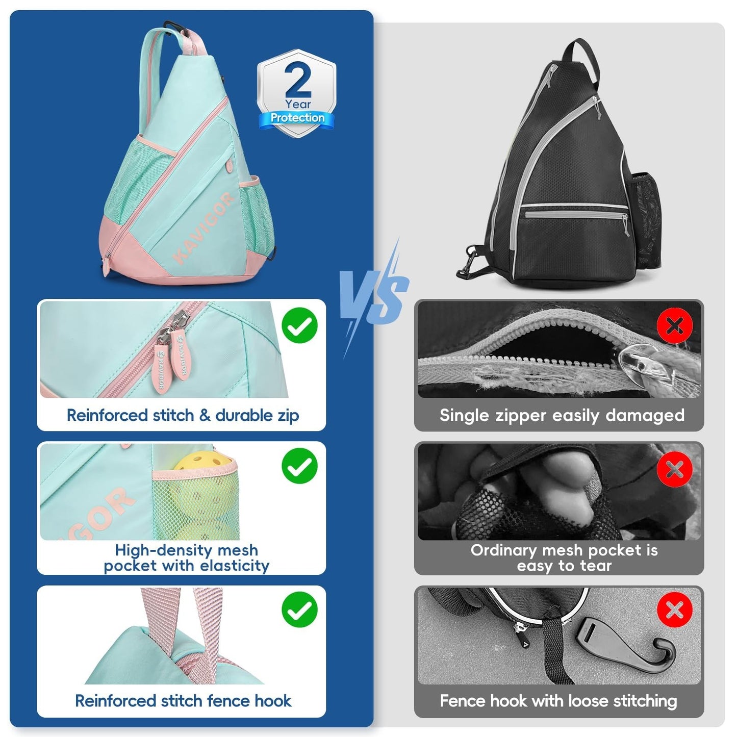 Ultra-Light Pickleball Sling Bag, Convertible Backpack with Wet/Dry Pocket, Fits6
