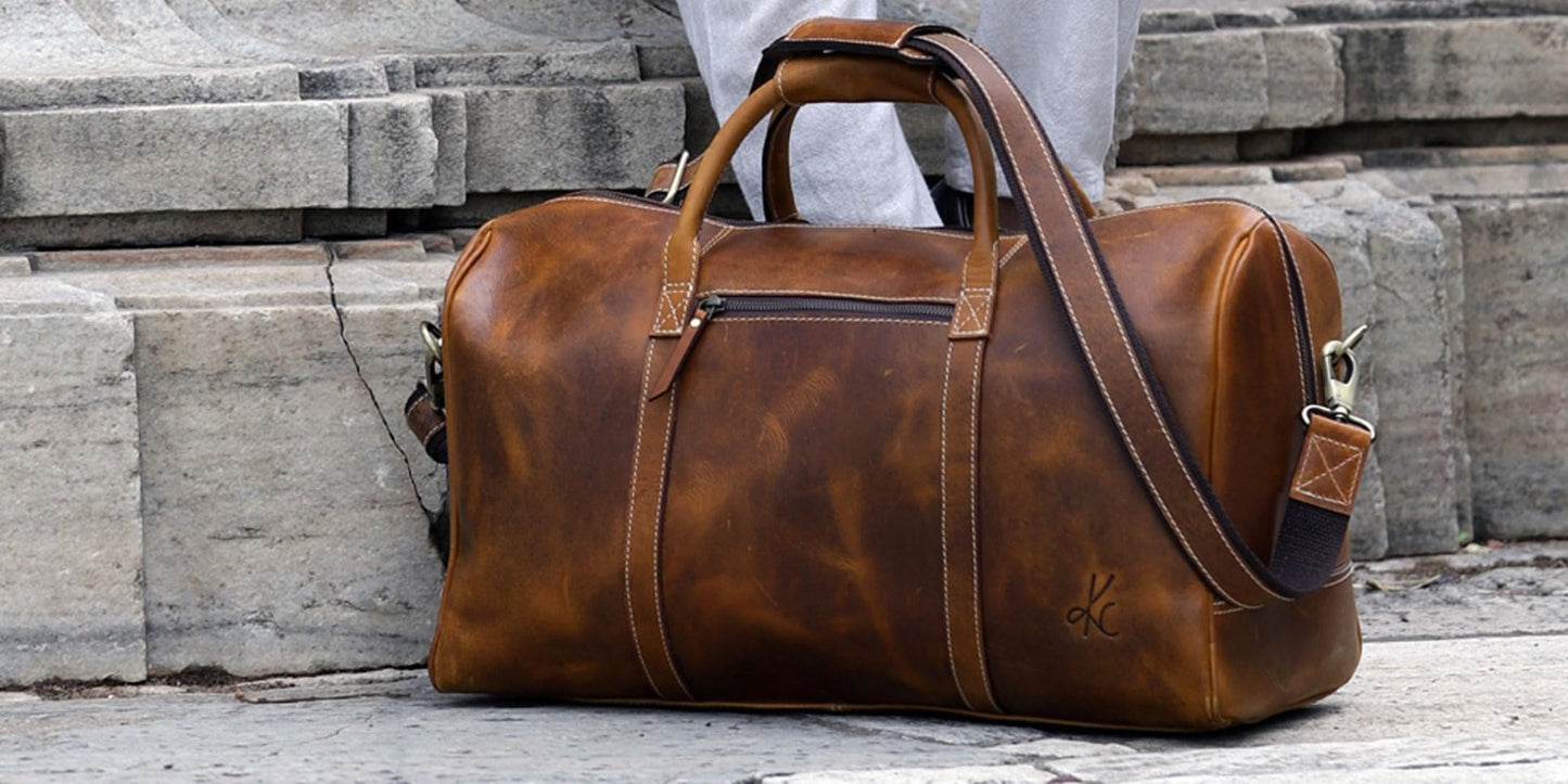 Leather Duffle Bag for Travel, Overnight & Weekend - Unisex Gym Holdall2