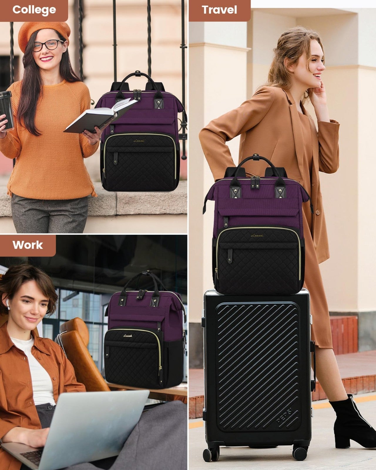 Quilted Laptop Backpack for Women   Stylish Work, Teacher, Nurse Purse Bag8