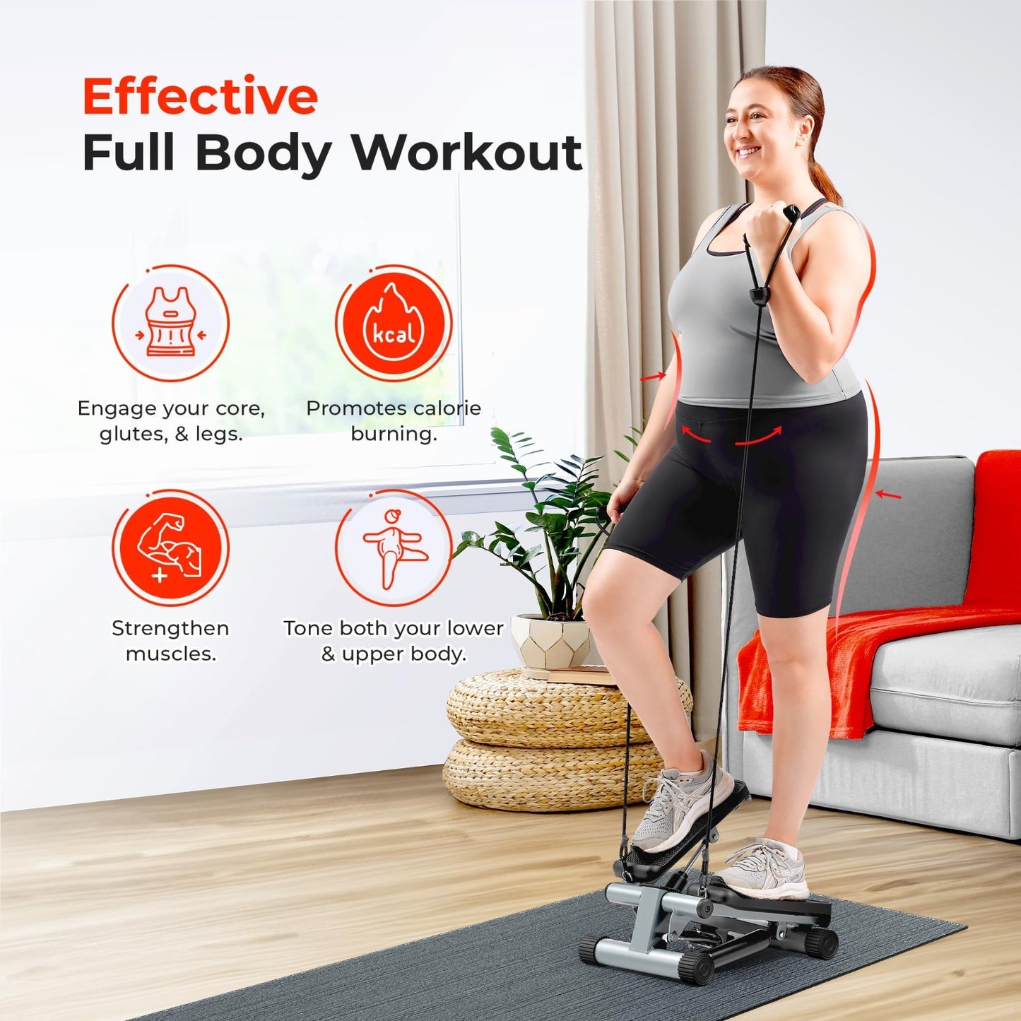 Mini Stair Stepper with Resistance Bands for Home Gym | Full Body Cardio, Adjust2