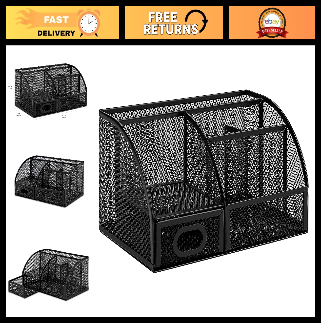 Mesh Pen Holder & Desktop Organizer Caddy for Office Supplies, 9.1"x5.9"x5.5" Bl0