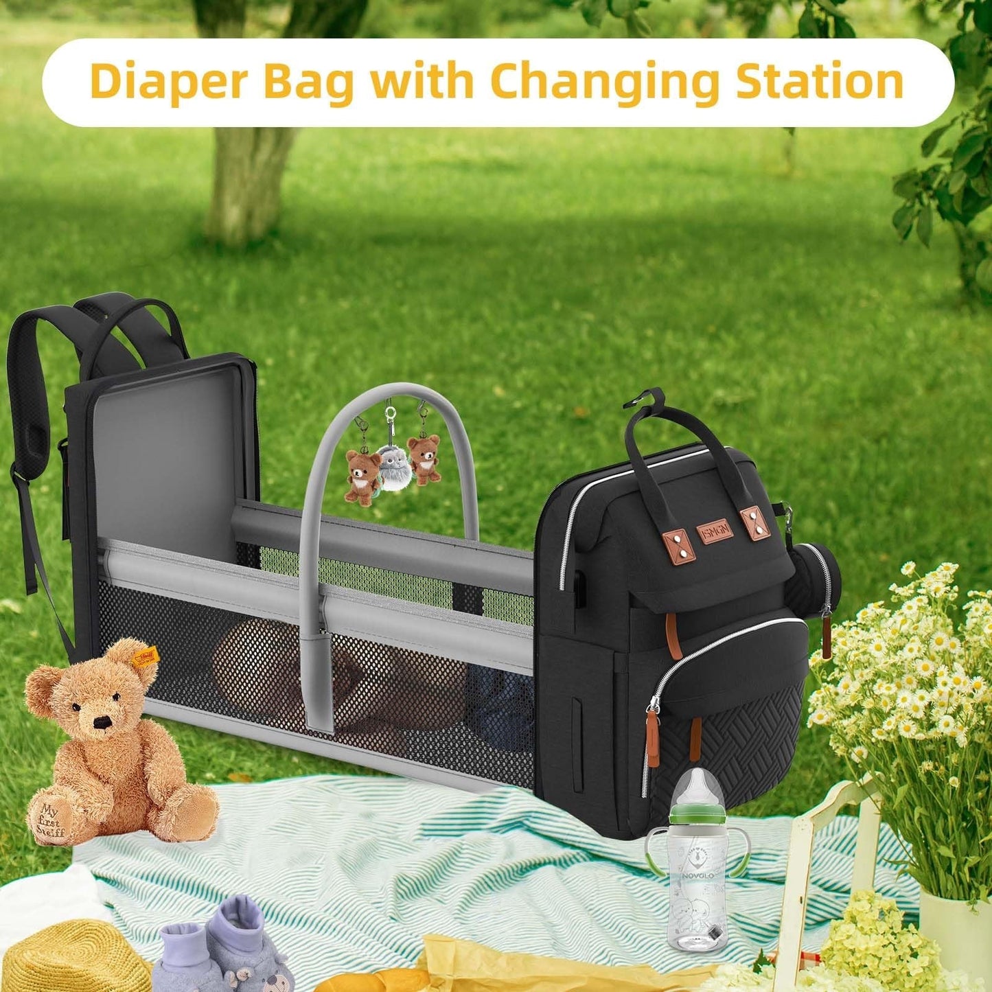Diaper Bag Backpack with Changing Station, Baby Travel Bag for Boys, Black4