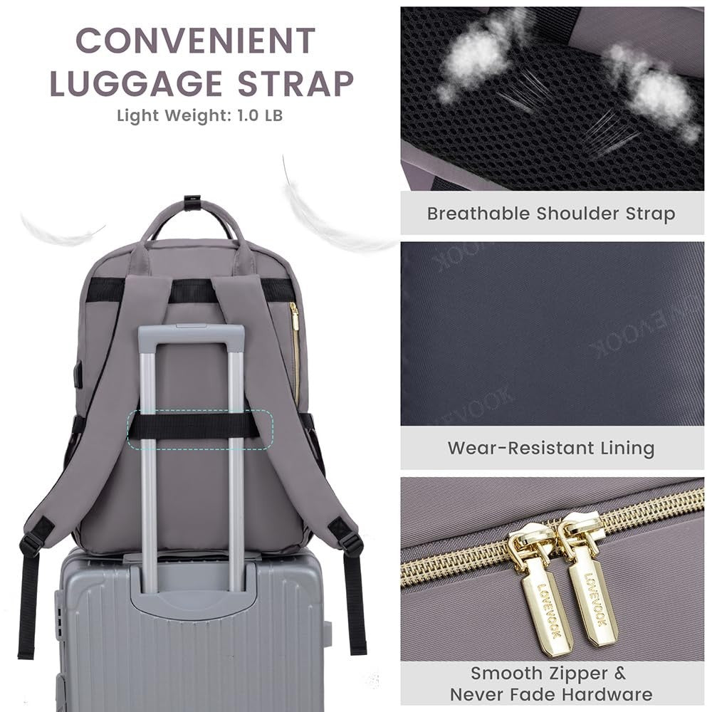 Stylish Water Resistant Laptop Backpack for Women   Travel Work Bag with USB Por5