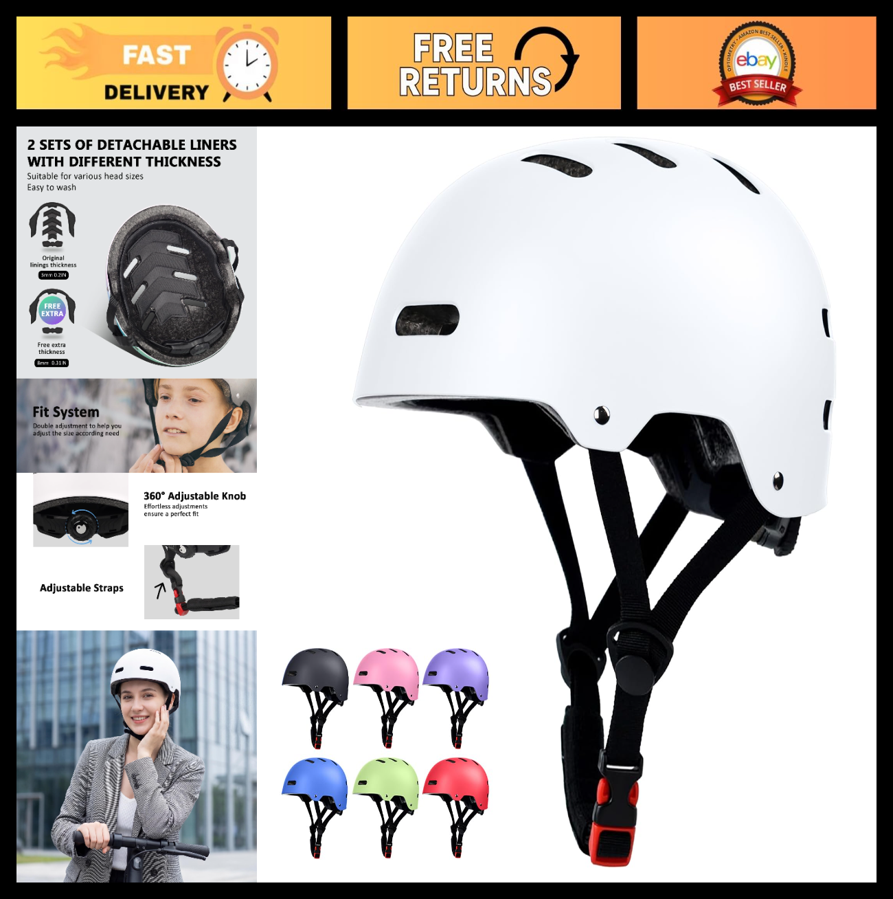 Multi-Sport Helmet for Skateboard, Bike, Scooter - Adjustable, Lightweight, Vent0